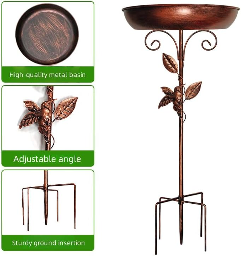 Decorative Bird Bath Feeder, Copper Metal, 80Cm Height, Garden Bird Feeder with Beautiful Leaf and Bird Mofifs Design image number 6