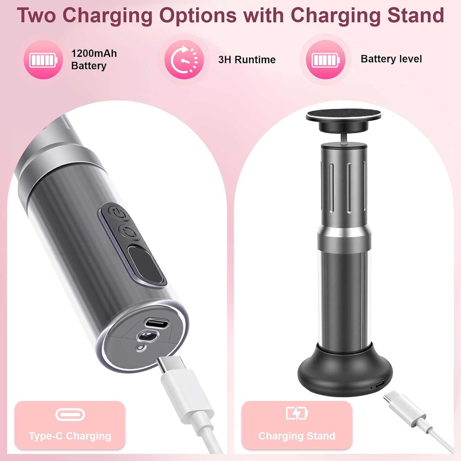 Glovios Electric Callus Remover with LED Display, 2 in 1 Professional Callus Remover Set with Foot Files and Nail Polisher, 6 Speeds, Foot Care Set for Dead Hard Skin image number 2