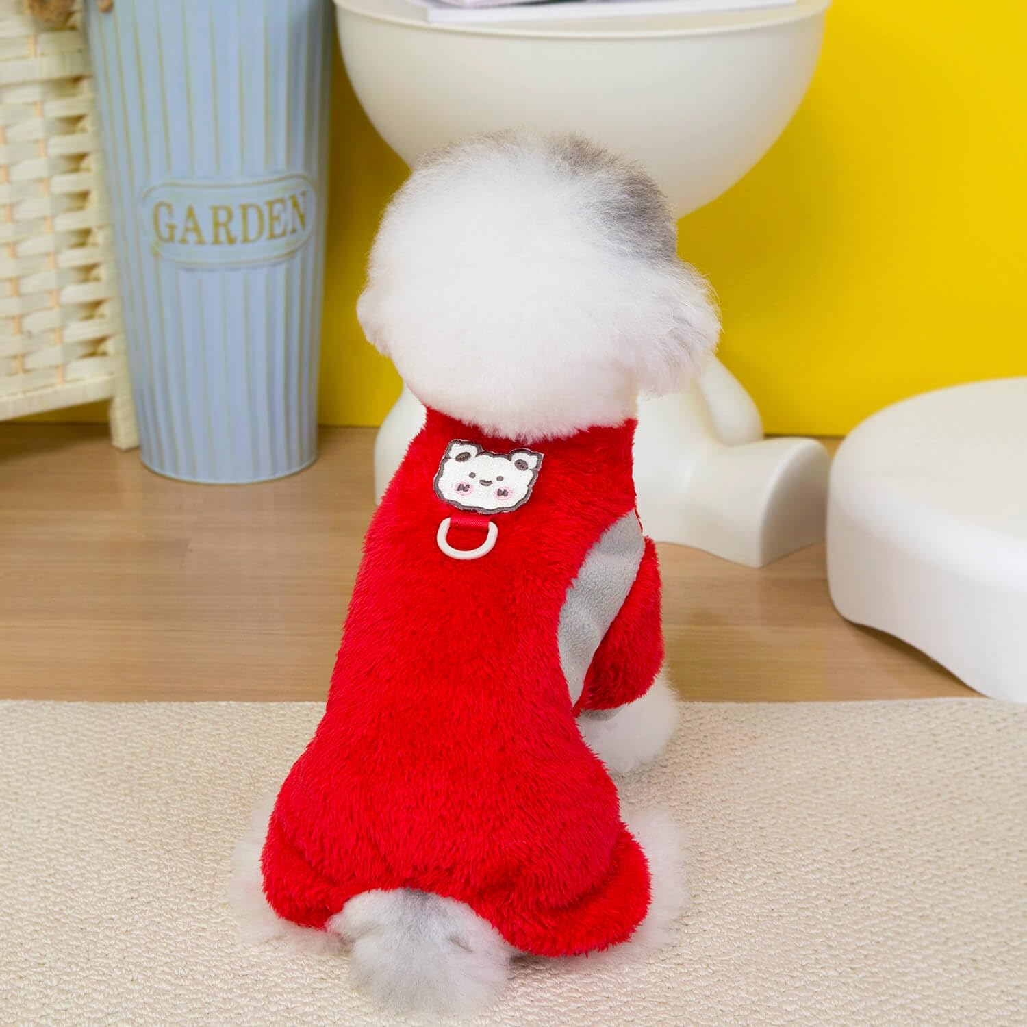 Izefia Dog Jumper Clothing Fleece Wool Onesie Winter Warm Sweat Shirt 4 Legs Jumpsuit Pyjamas Colour Block Cute Jumper for Small Dog Medium Cat image number 2