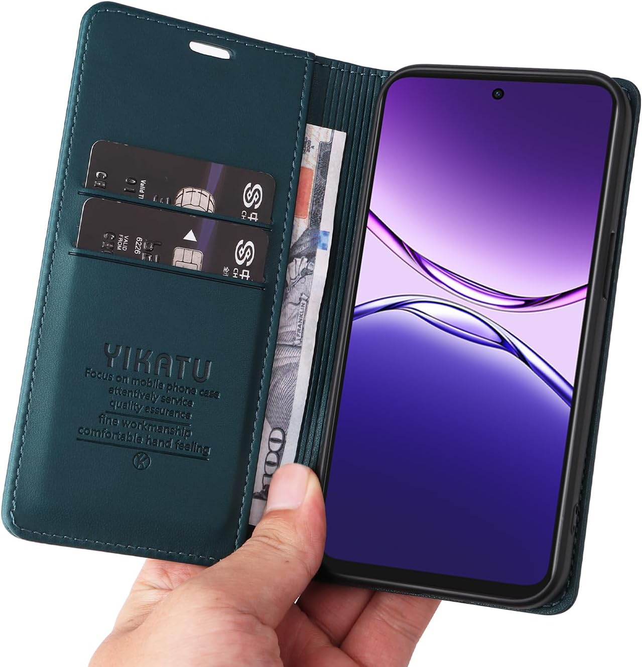 YBFJCE Case for Oppo A5 Pro 5G PU Leather Wallet Cover,Flip Folio Case with Card Holders,Magnetic Phone Cover Compatible with Oppo A5 Pro 5G,Green image number 2