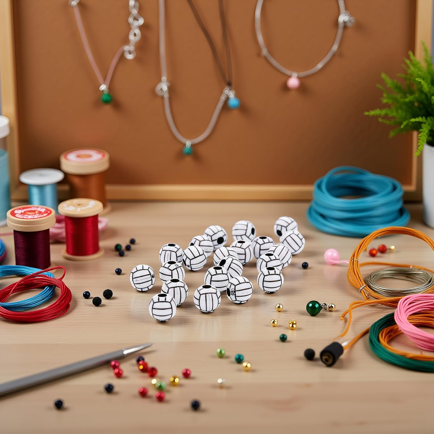 50Pcs Silicone Beads Acrylic Volleyball Bead, Big Hole Volleyball Beads round Loose Beads Spacer Beads for DIY Necklace Bracelet Pendant Making Heart Beads, Art Crafts Sewing (15Mm) image number 3