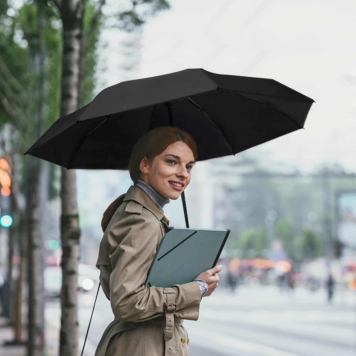 DOFOWOT Mini Travel Umbrella Windproof, UV Folding Umbrellas Compact Portable for Sun Rain(8 Ribs) image number 3