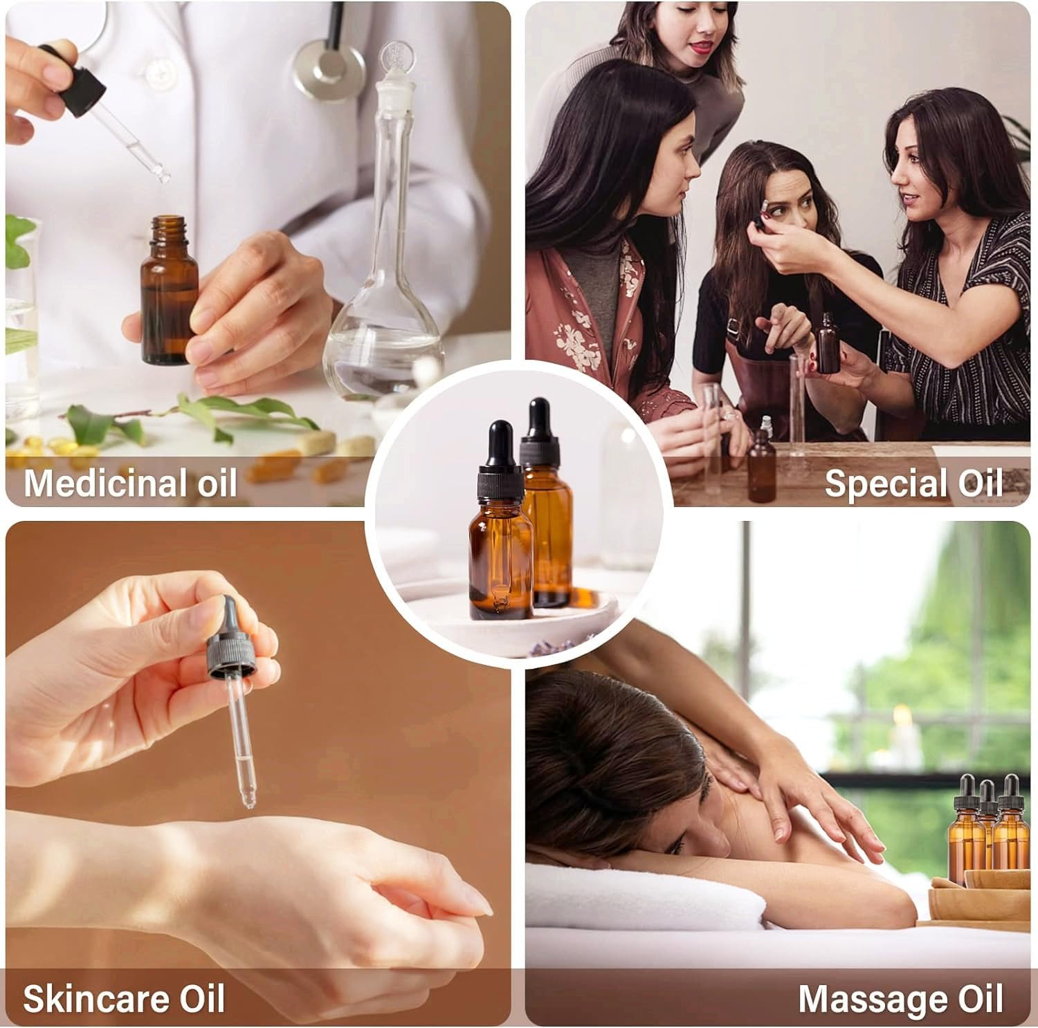 Dropper Bottle,6 Pack 100 ML Amber Glass Bottles with Graduated Glass Eye Droppers for Essential Oils, Perfume, Leak Proof Travel Bottles for Liquids image number 1