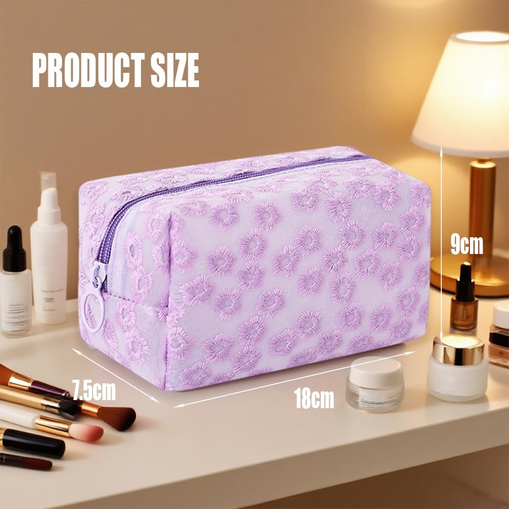 MSLSOZ Flower Embroidered Plastic Makeup Bag, Semi Transparent Makeup Bags with Design, Waterproof Small Makeup Bag for Handbag, Women'S Beauty Bag, for Daily Use, Travel or as a Gift (Purple). image number 4