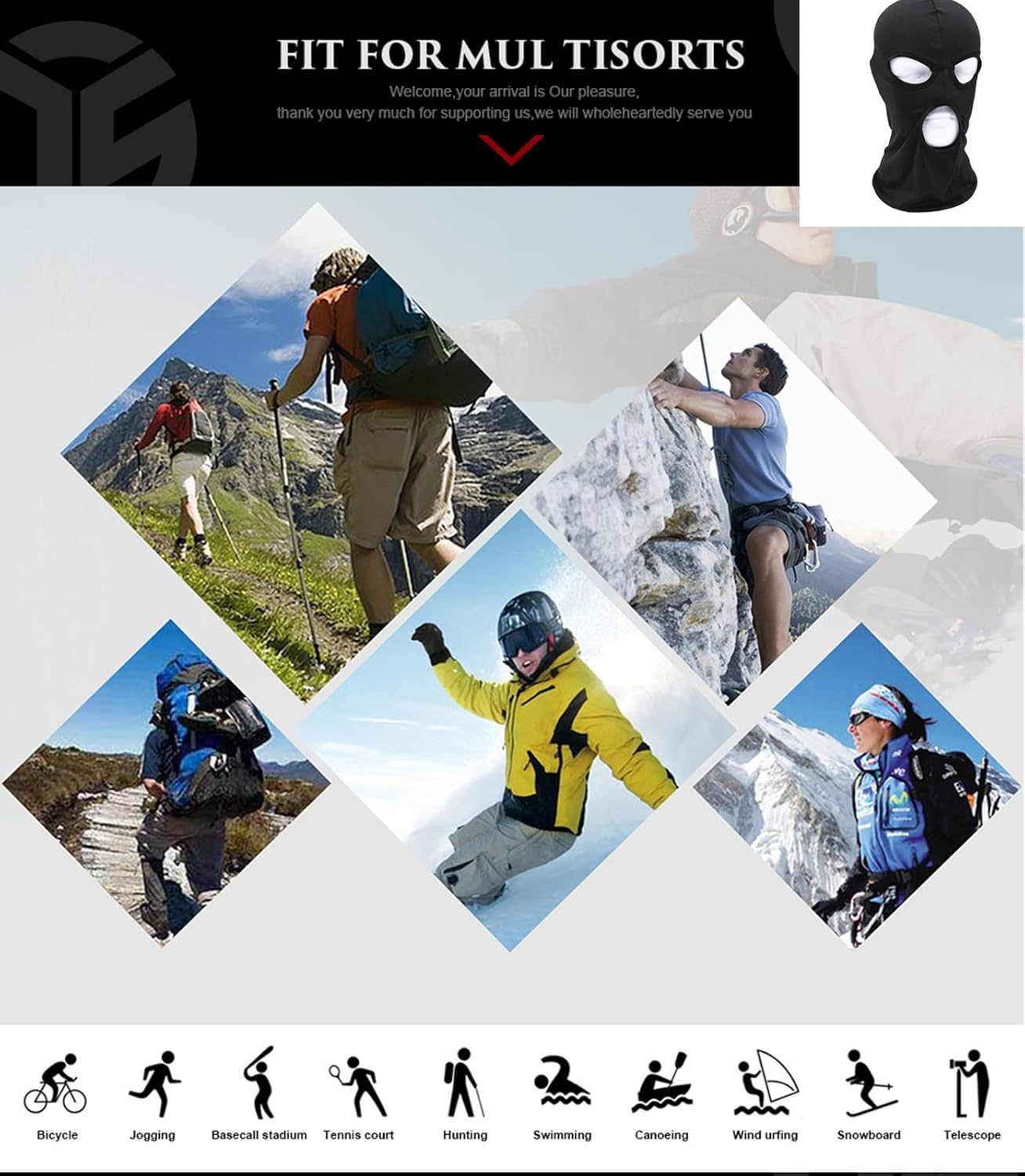 WYSUMMER 3 Hole Full Face Mask, Women Men Thin Balaclava Face Mask for Motorcycle Bike Hunting Cycling Cap Ski image number 3