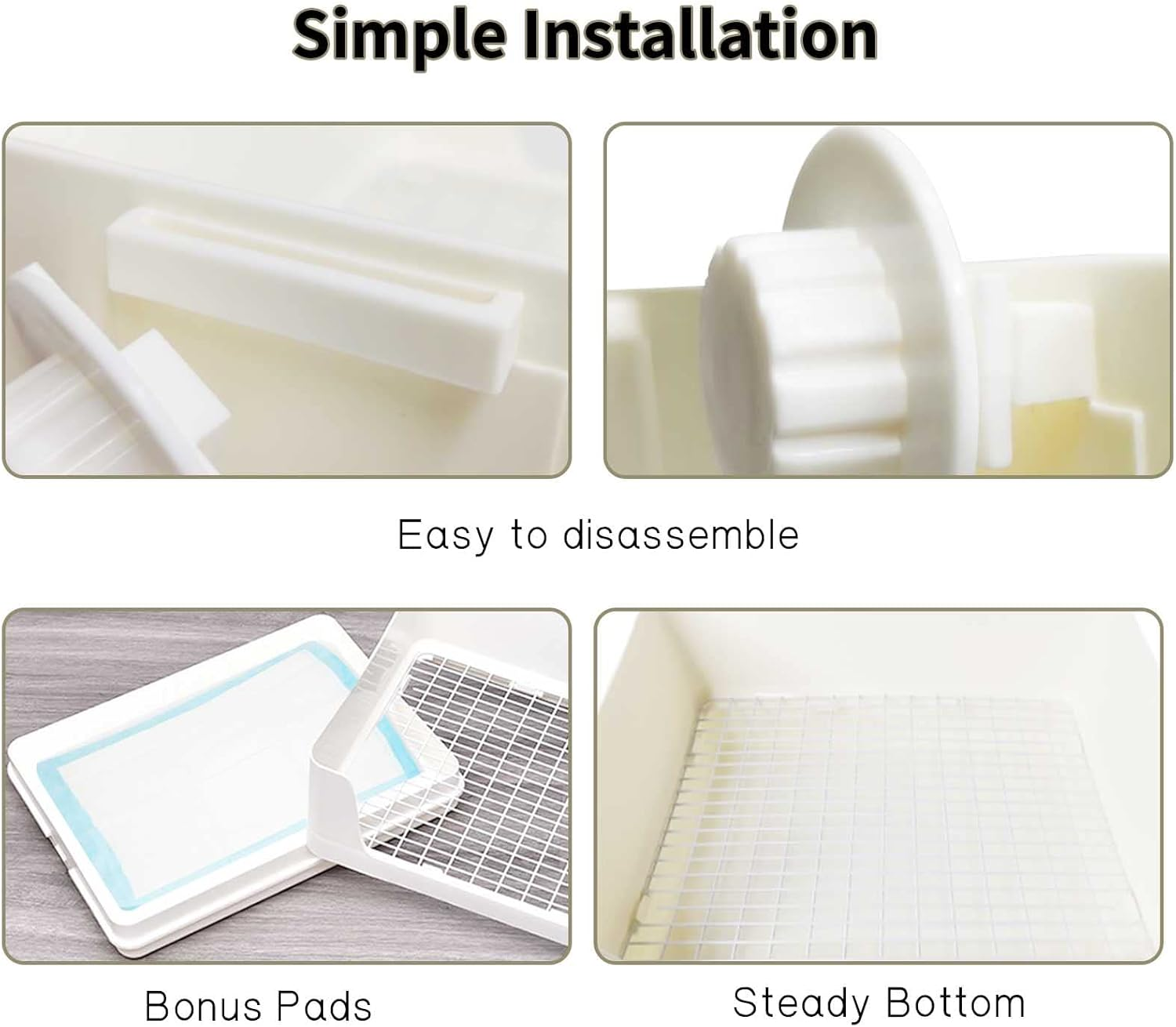 Fhiny Large Rabbit Litter Box for Cage, Plastic Guinea Pig Ltter Pan with 6 PCS Disposable Pee Pads Potty Trainer Corner Toilet Box for Bunny Guinea Pigs Ferrets Chinchillas Small Animals (White) image number 2