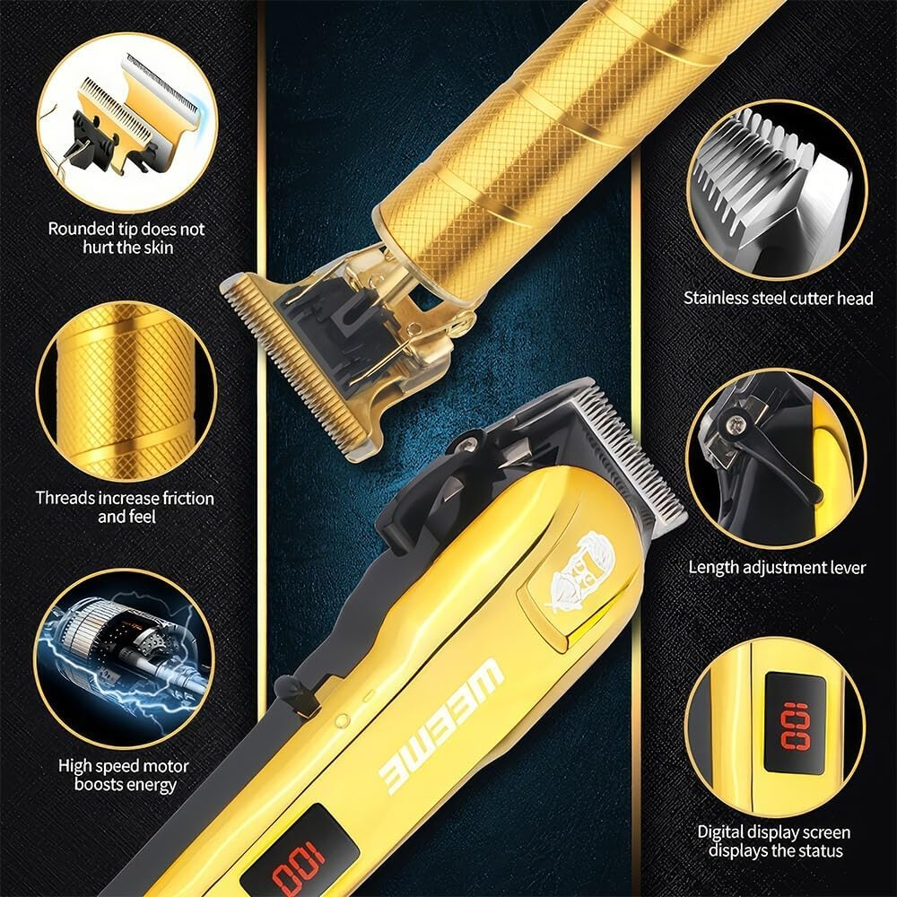 Pro Men Barber Set Hair Clippers Beard Trimmer Cordless Body Beard Shaver Trimme image number 4