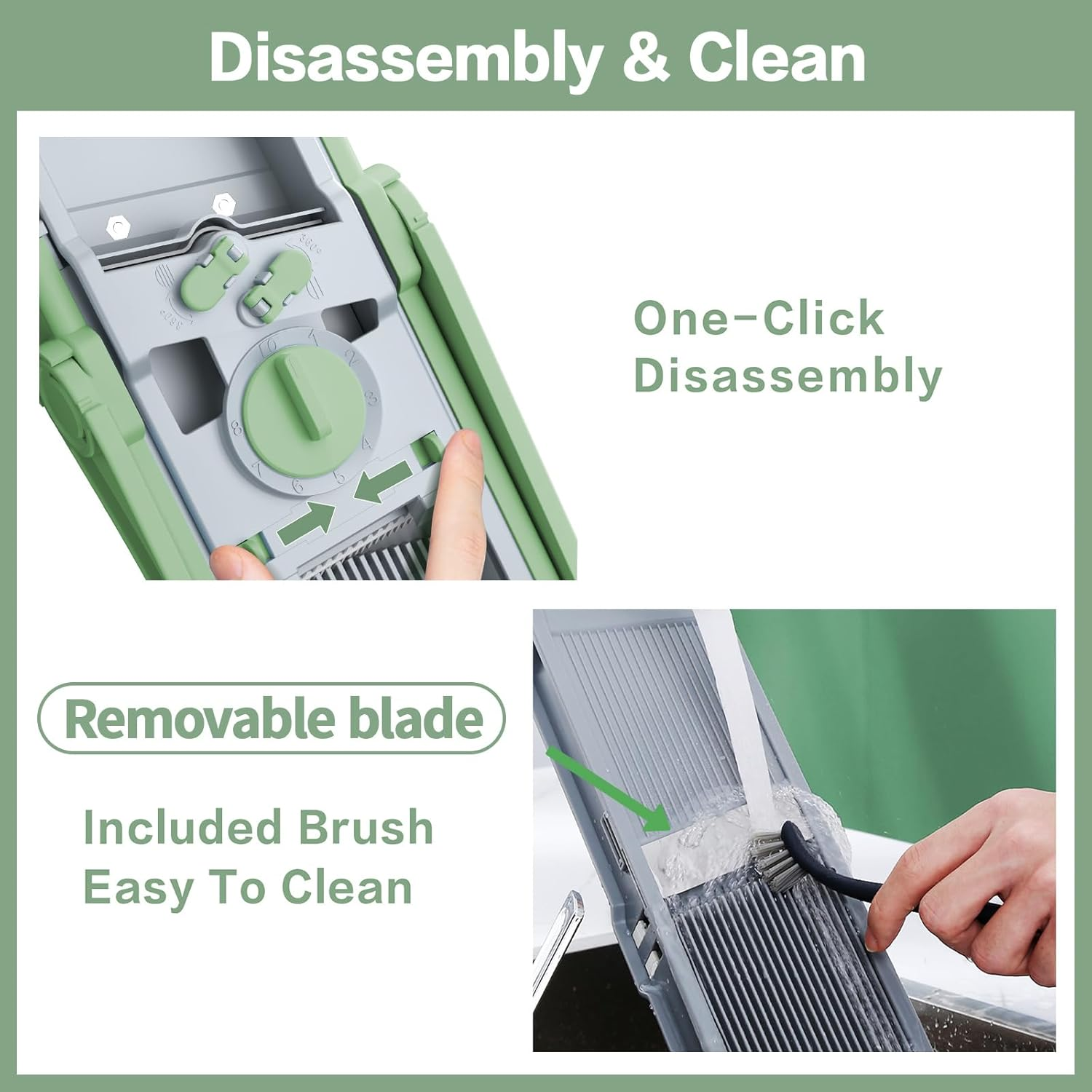 QYKIC Upgrade Safe Mandoline Slicer for Kitchen, Chopper Vegetable Cutter, Potato Slicer Thickness Adjuster, French Fry Cutter, Veggie Dicer Faster Kitchen Mandolin for Meal Prep Green image number 1