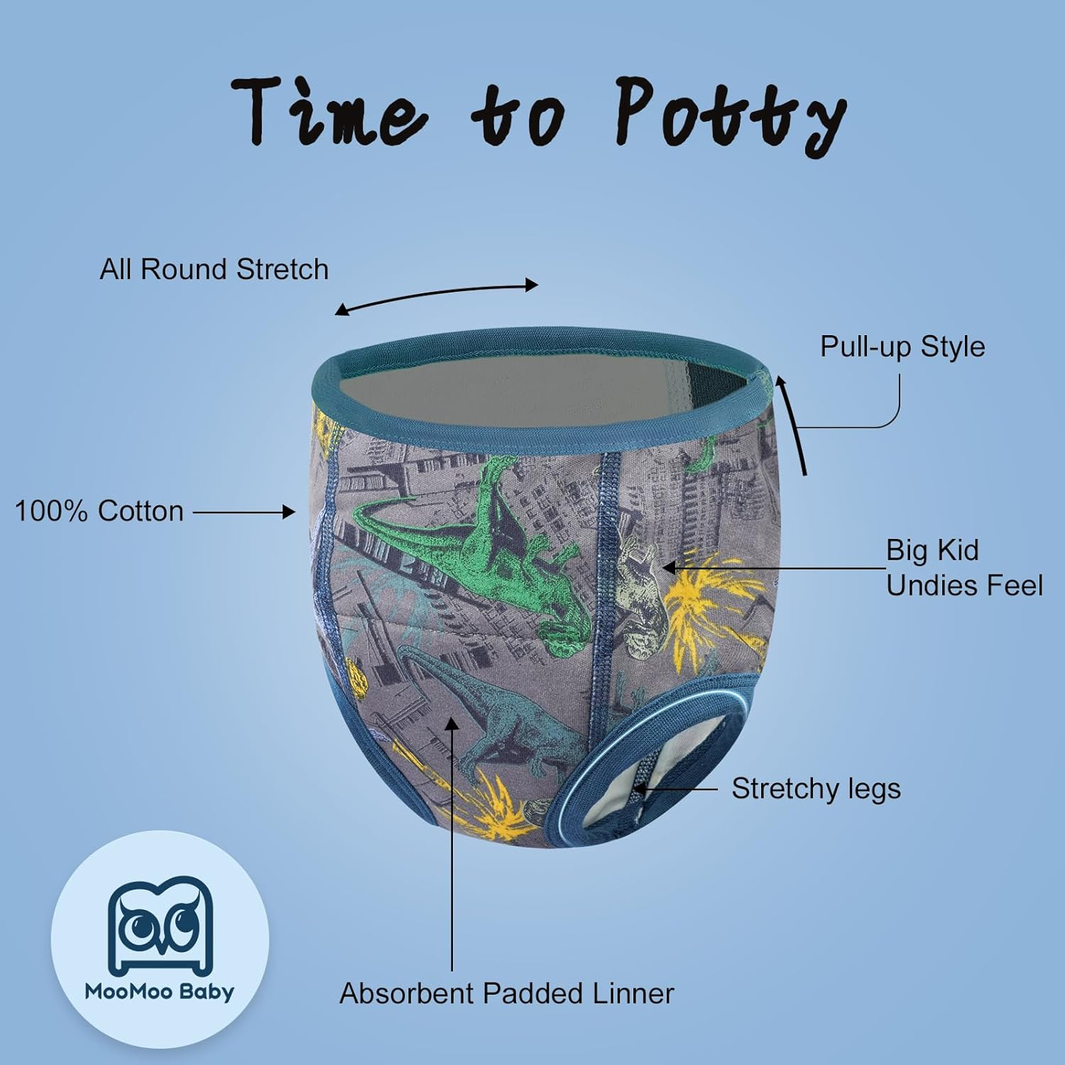 Moomoo Baby Absorbent Potty Training Underwear 4 Packs Cotton Training Pants for Boys 2T image number 5