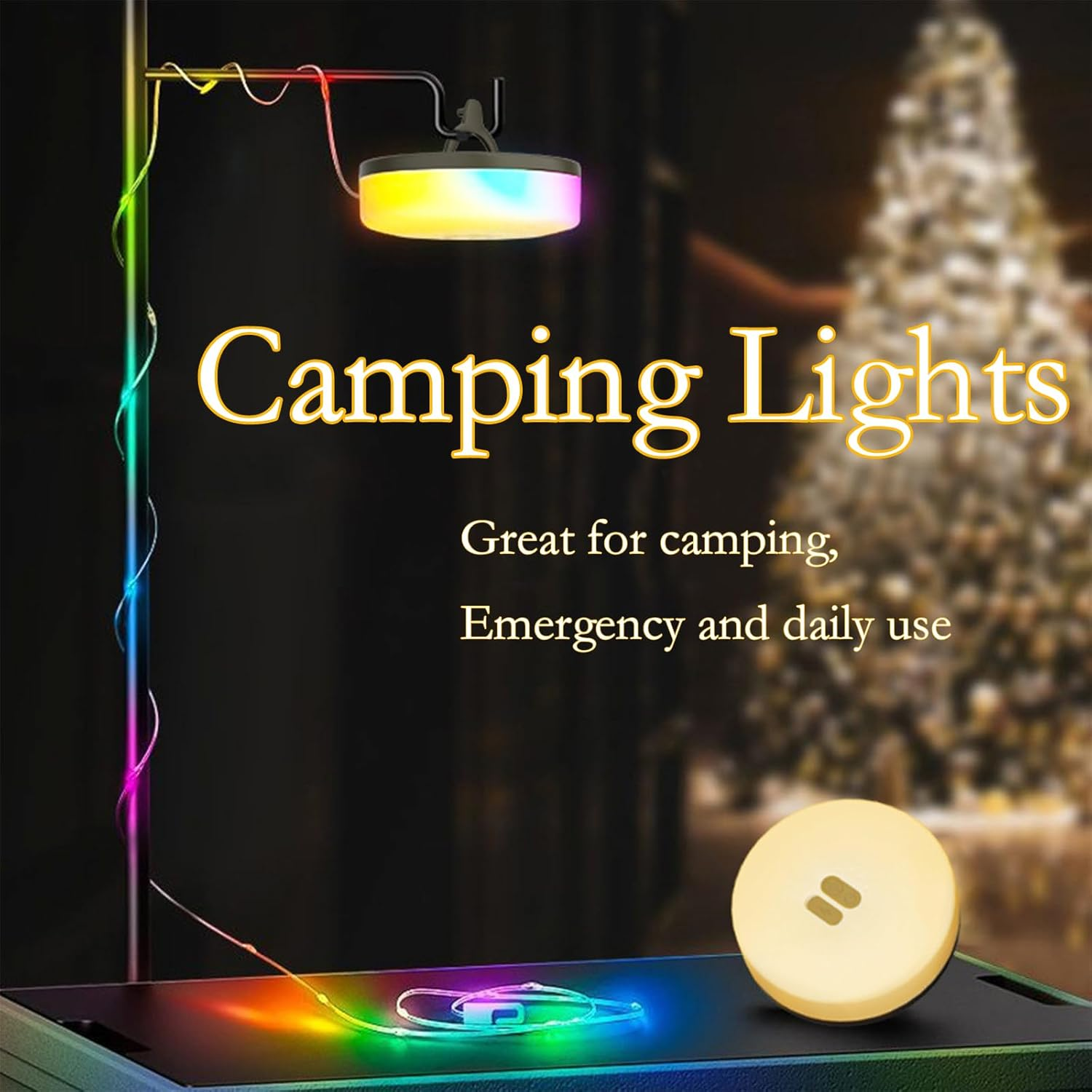 Camping String Light Lamp, 2 in 1 Rechargeable Waterproof LED Hanging Light, 32.8Ft Portable Camping Lantern for Outdoor Tent Garden Party Festival Decor - Light Yellow image number 5