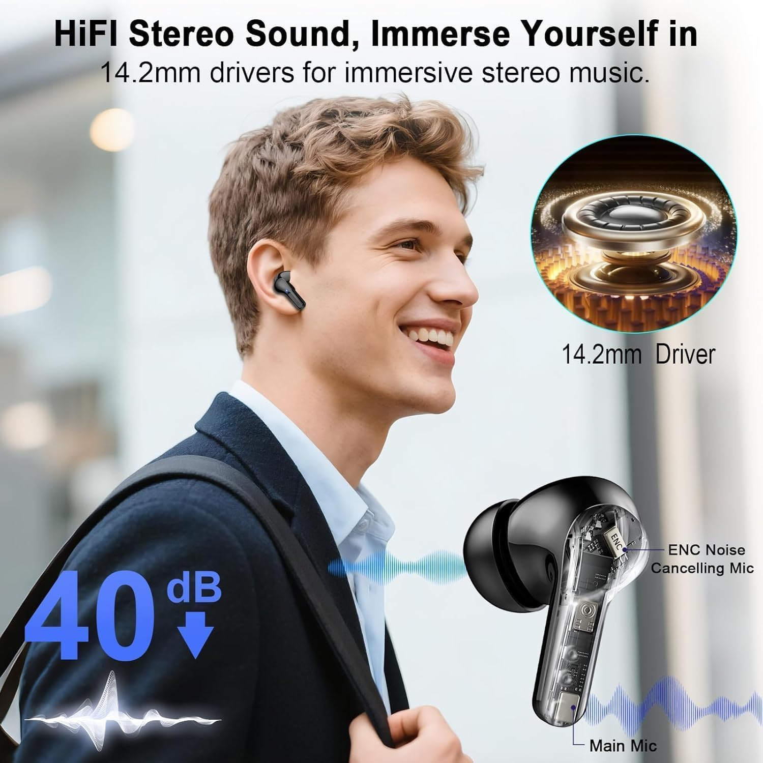 Wireless Earbuds, Bluetooth Headphones 5.4 Hifi Stereo, Ear Buds with 4 ENC Noise Cancelling Mics, 48H Bluetooth Earbuds with Dual LED Display, IP7 Waterproof in Ear Earphones for Android Ios, Black image number 1