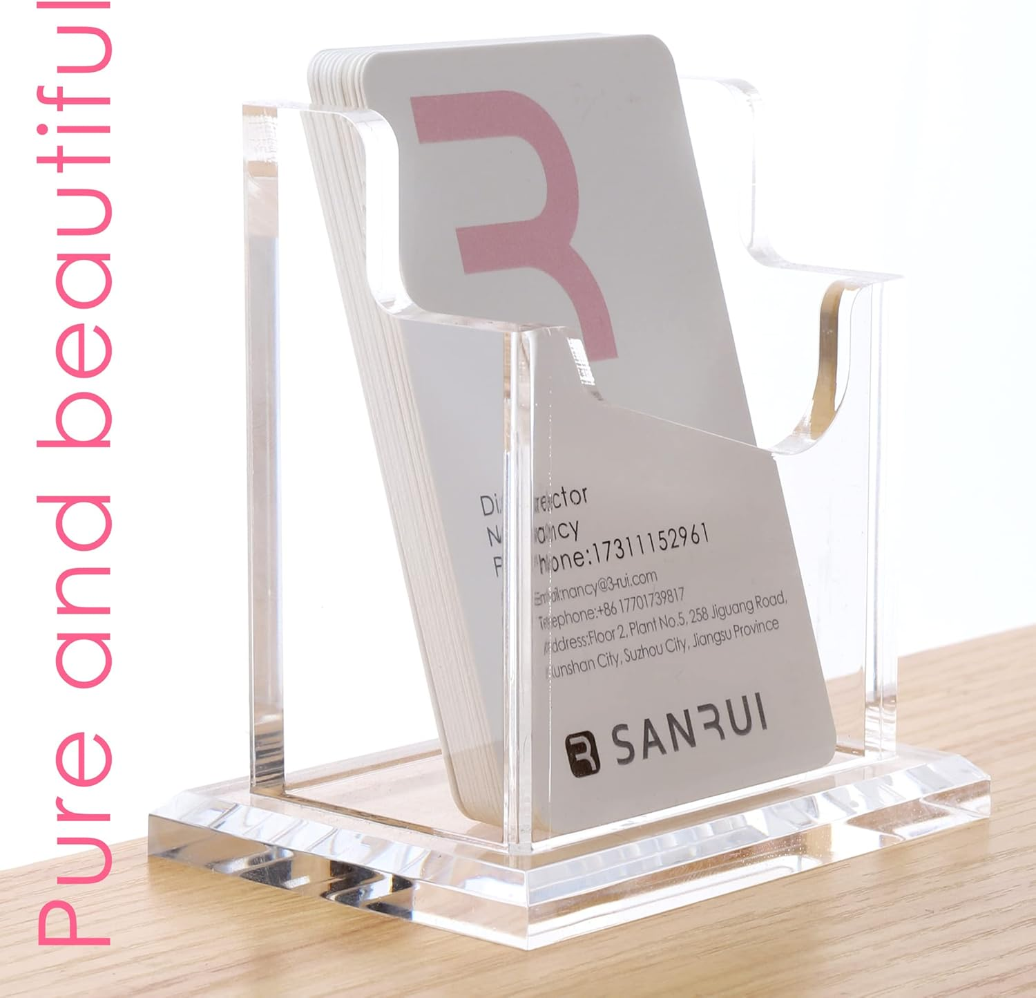 SANRUI Vertical Business Card Holder for Desk，Clear Acrylic Business Card Display Stand，1 Slots ，Holds 50-60 Cards image number 3