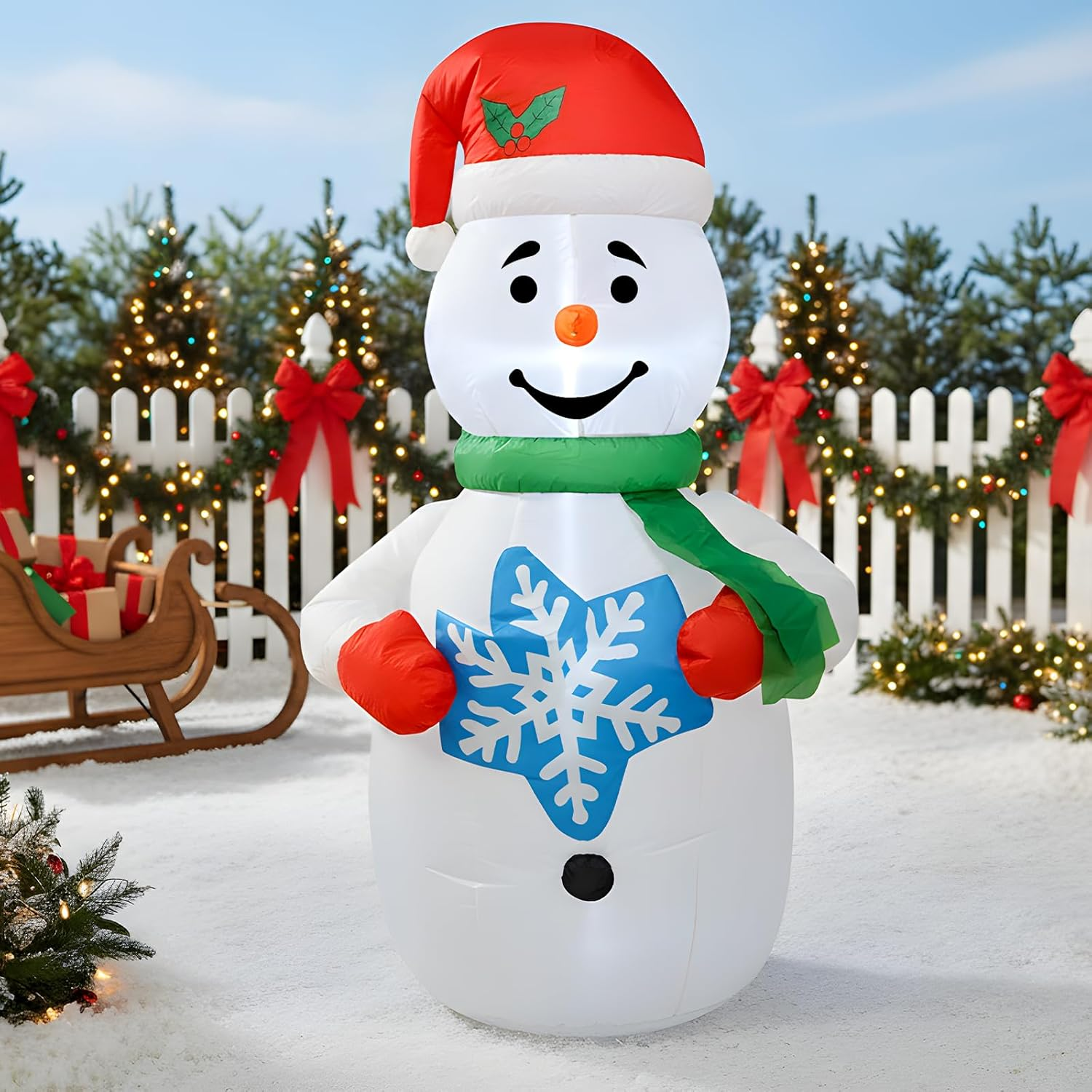 4FT Christmas Inflatables Blow up Christmas Snow Man Holding a Sign That Reads Merry Christmas with LED Light Indoor Outdoor Graden Yard Lawn Party Holiday Decor