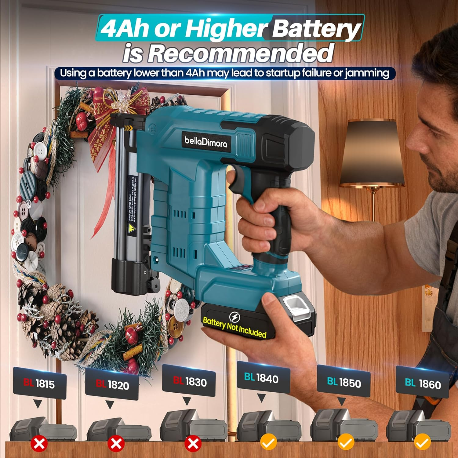 18GA Cordless Brad Nailer for Makita 18V Battery, 2 in 1 Nail Gun & Staple Gun with 1000 Nails &1000 Staples, Battery Powered Nail Gun for Home Improvement(No Battery) image number 5