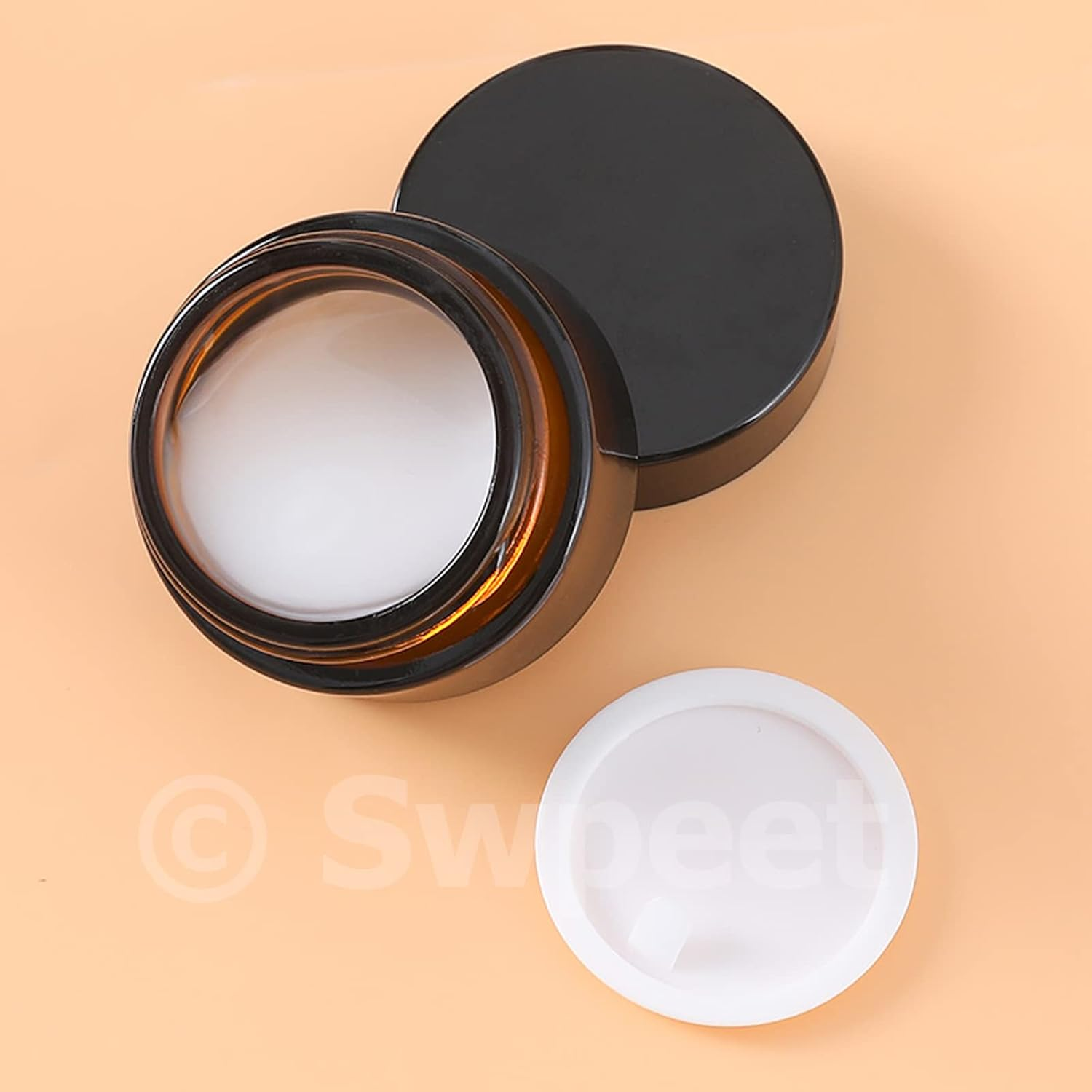 Swpeet 40 Packs 0.18Oz 0.35Oz 0.7Oz Amber Glass Jar with Lid and Plastic Spoon Assortment Kit, round Containers Cosmetic Glass Jars with Inner Liners and Lids Travel Jars Cosmetic Containers image number 3