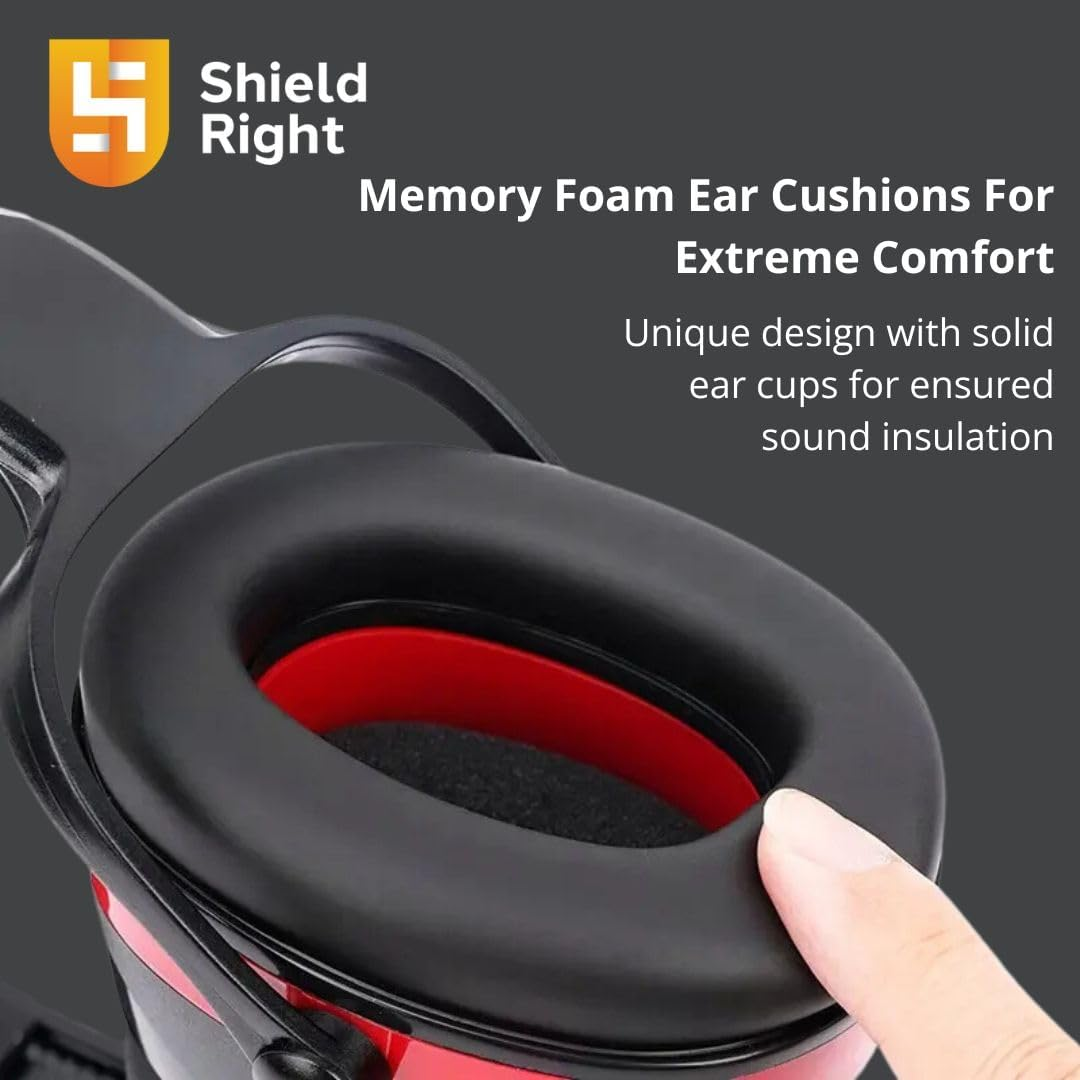 Shield Right Extreme Performance Ninja Safety Earmuffs 35Db Hearing Protection, Adjustable & Foldable, Memory Foam Ear Cushions, Industrial-Grade, Gardening, Construction, DIY image number 2