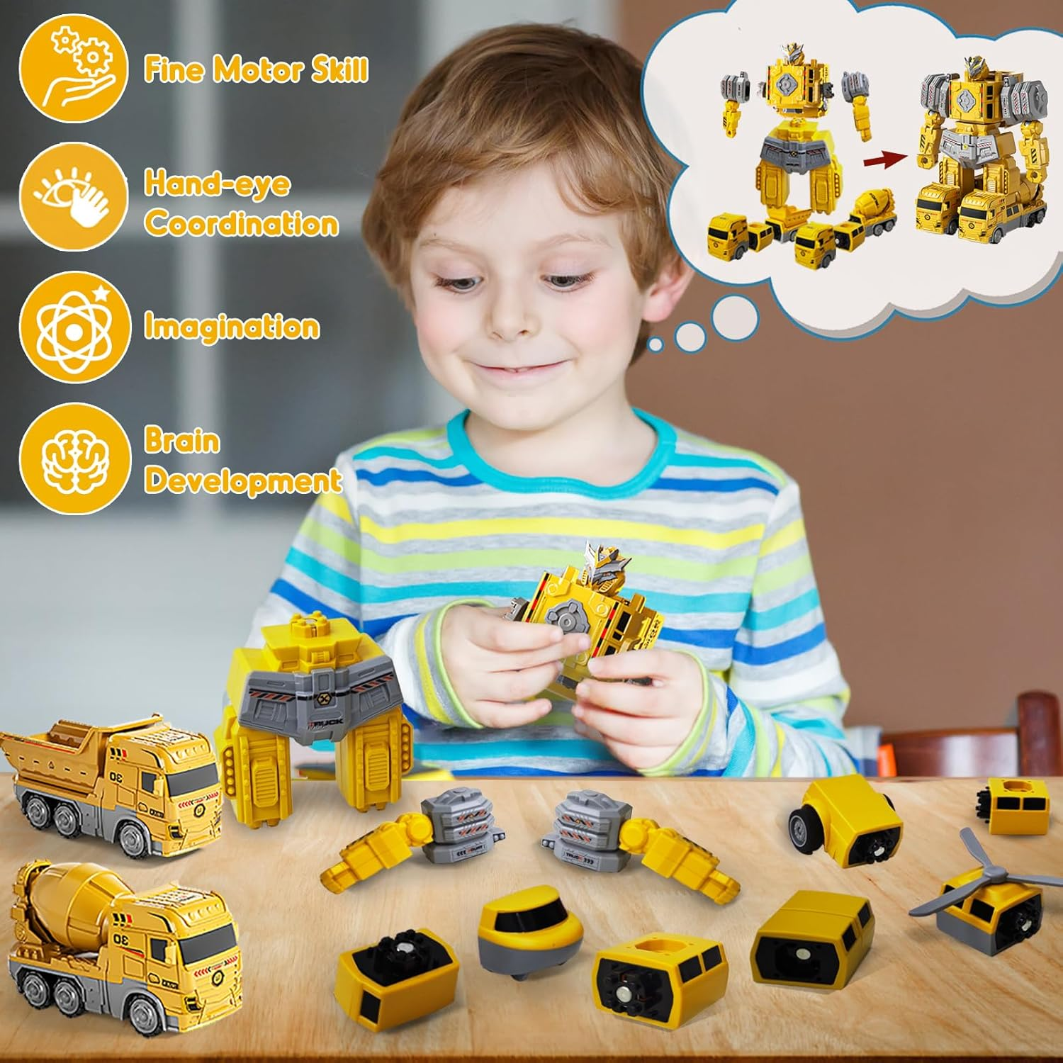PELOSTA Toddler Magnetic Construction Vehicles Set, 5 PCS Transforming Robot with Storage Box,5 in 1 DIY Assembly Magnetic Engineer Toys,Stem Gifts Building Blocks for Boys Girls Age 3-8(36PCS) image number 4