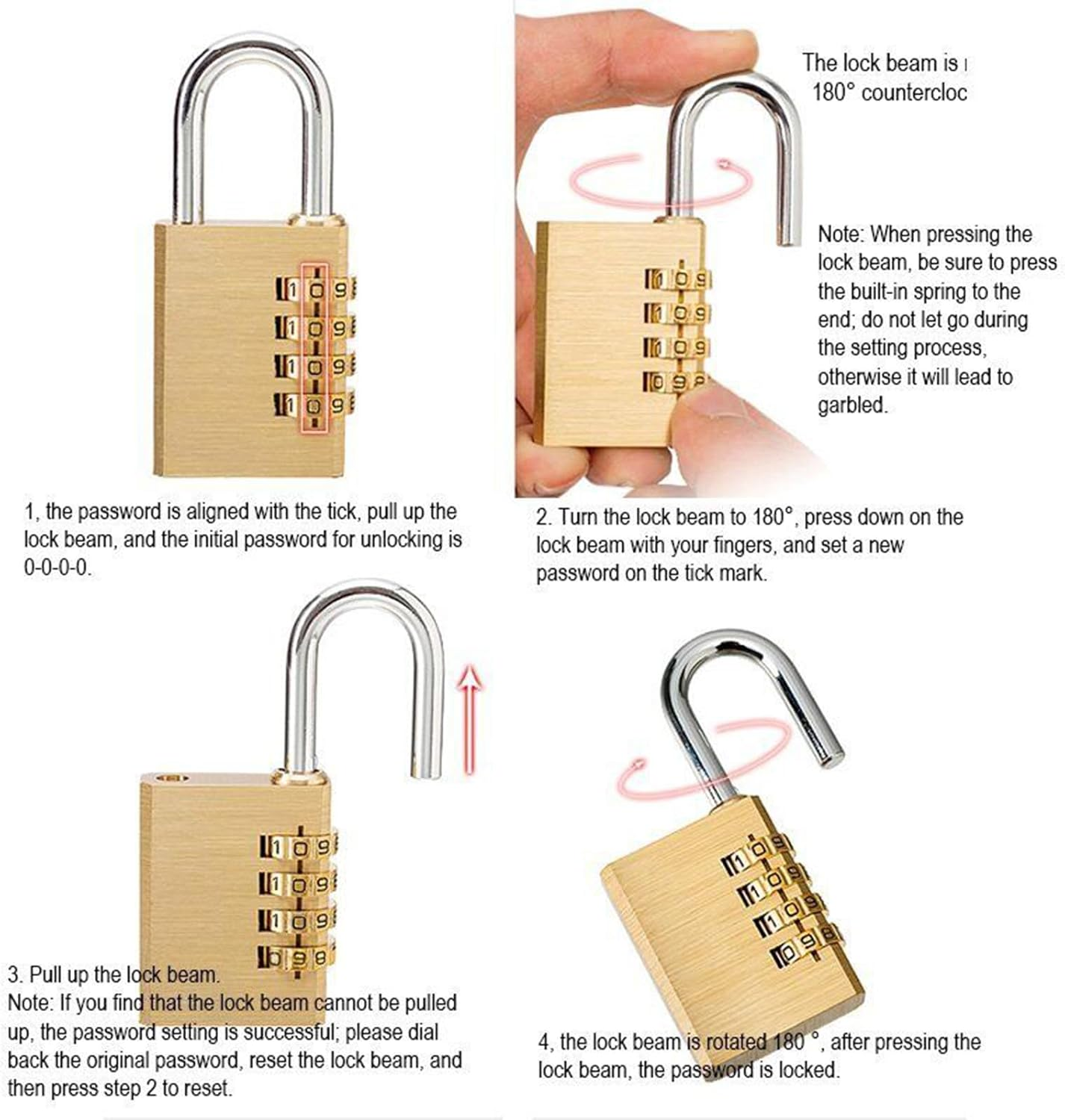 Combination Padlocks, MH MOIHSING Code Lock, Locker Case Copper Stainless Steel Padlock Solid Brass Lock Digit Combination Password Secret Code Digital Locker for Gym Outdoor image number 6
