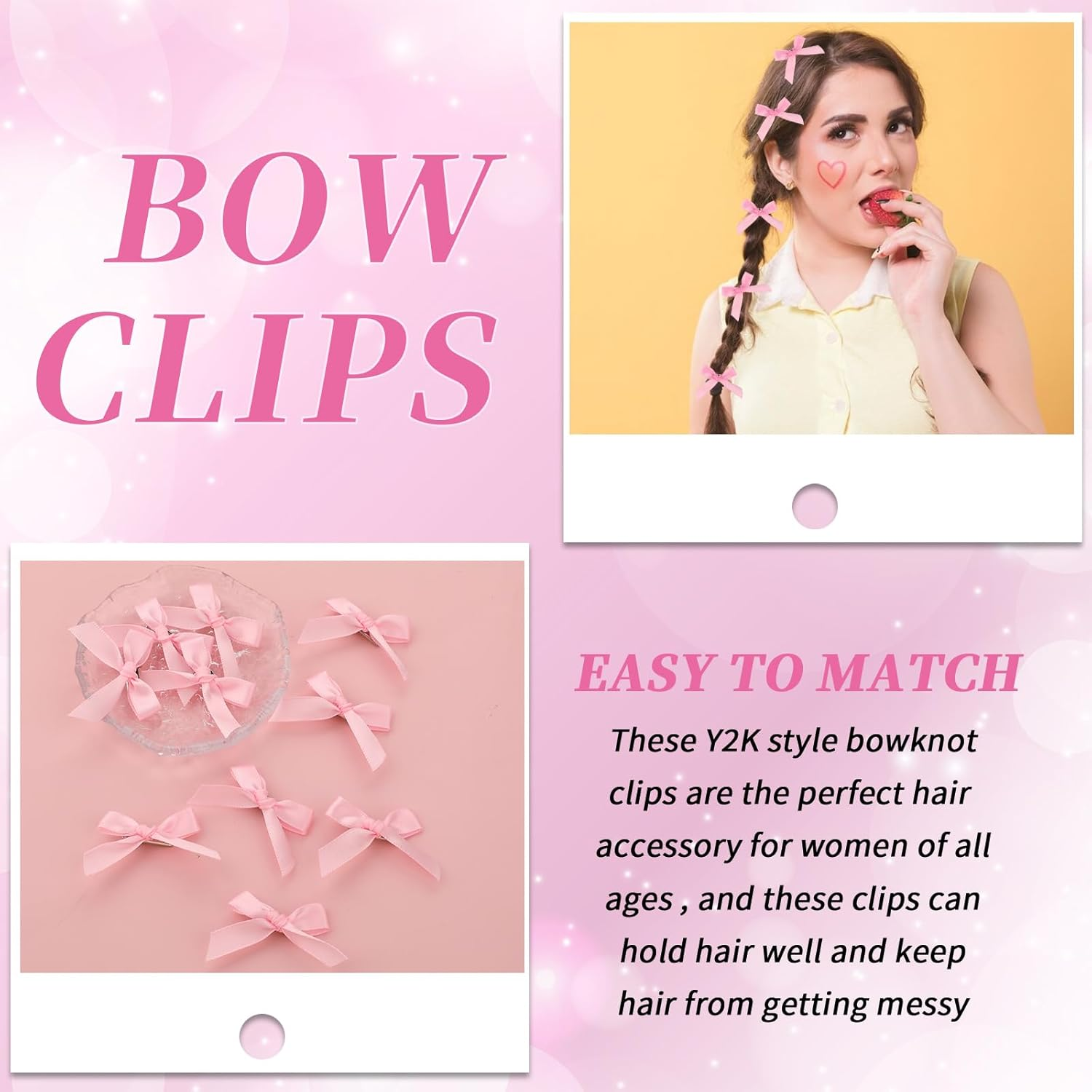 Qianyu 20Pcs Pink Mini Bowknot Ribbon Barrettes Satin Cute Bows Hair Claw Clips DIY Craft Hairpins for Scrapbooking Wedding Christmas Decoration Teens Women Girls' Hair Accessories image number 5