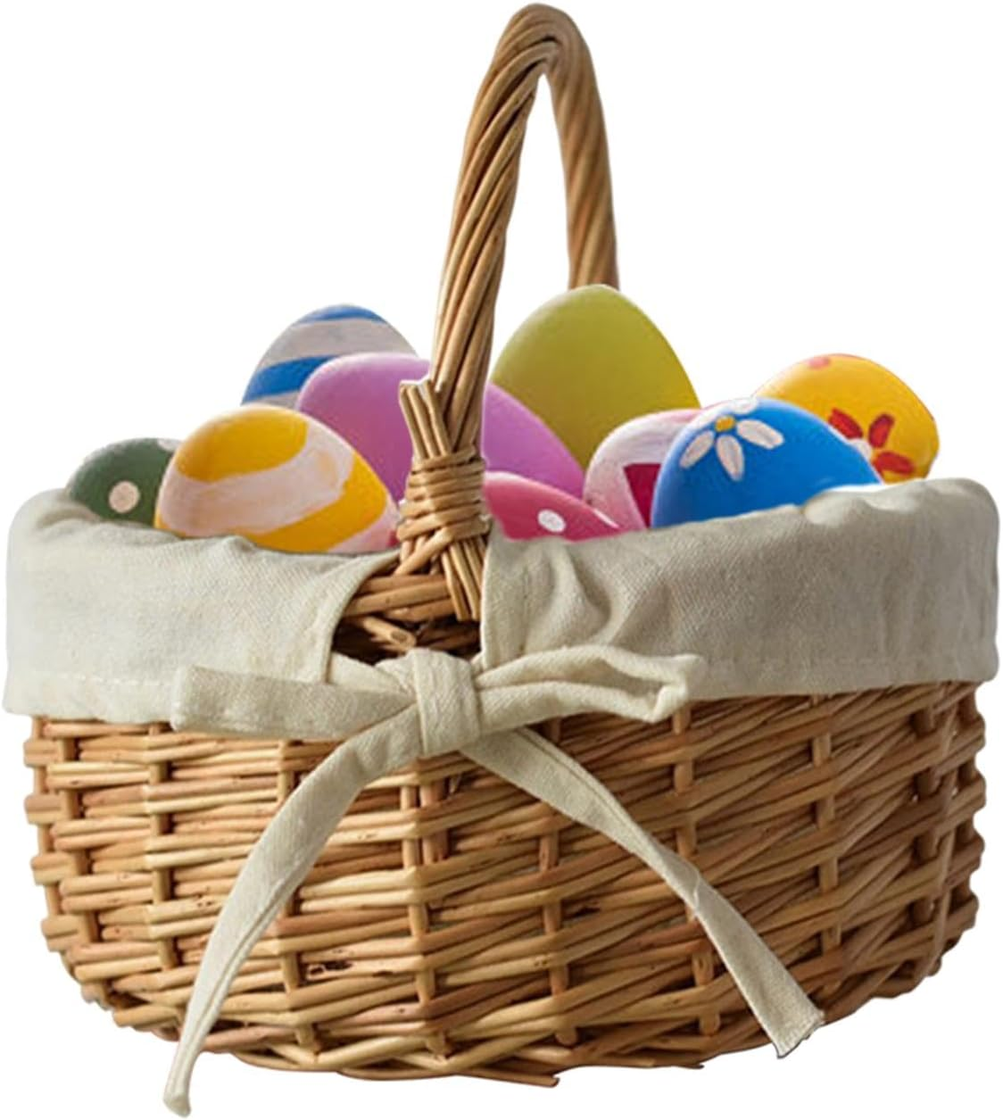 Woven Flower Basket, Wicker Baskets with Handle and Bow, Easter Decorative Storage, Cloth-Lined Basket for Fruit, Candy, Egg Gathering, Flower Cookie Candy, for Wedding Partys Home Garden Decor