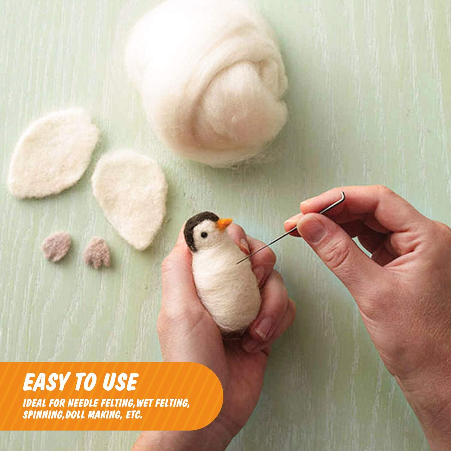 Felting Wool 250G Core Wool for Needle Felting, White Felting Wool Packs Clearance Natural Wool Roving for DIY Crafts image number 5