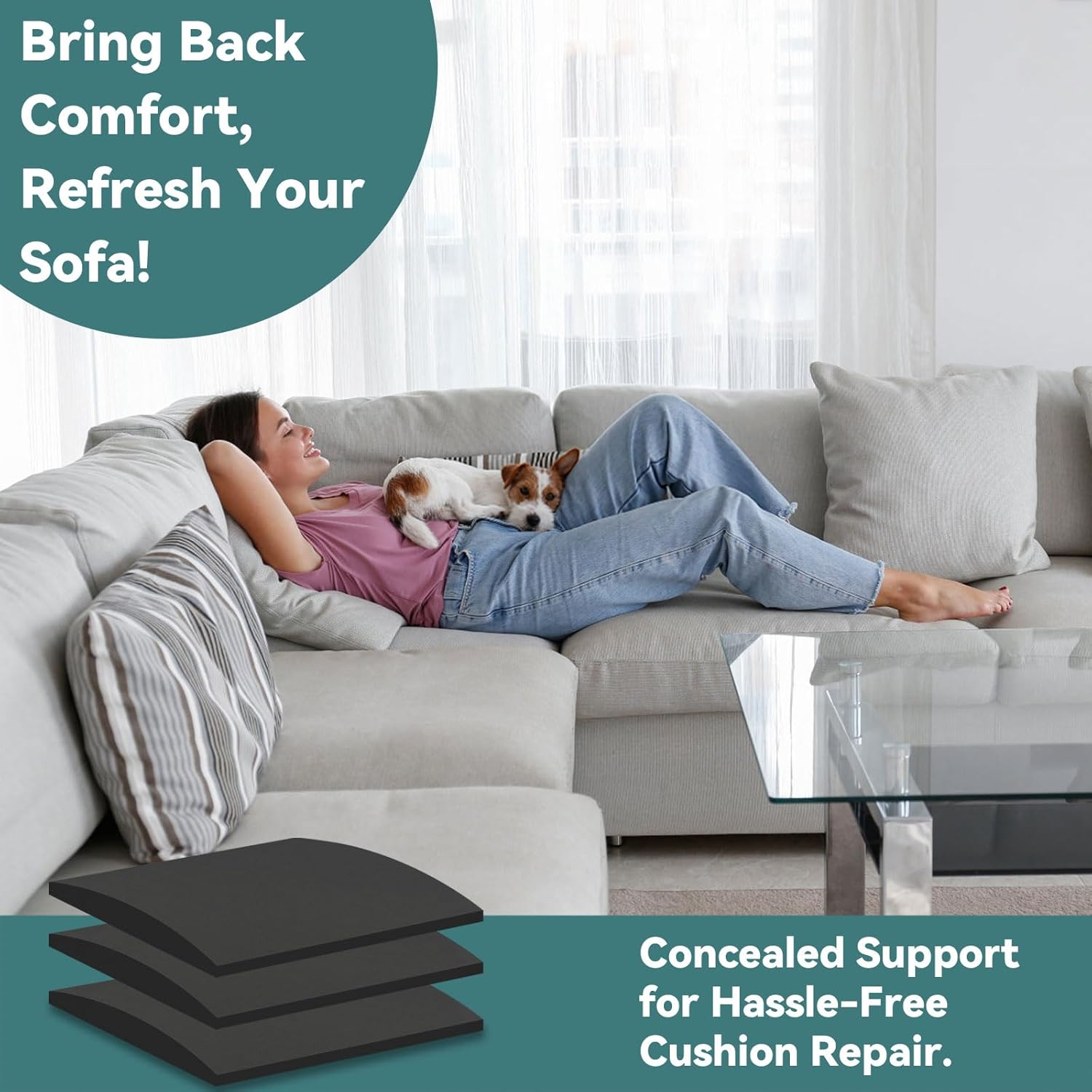 Couch Cushion Support for Sagging Seat &ndash; High-Density Foam Couch Booster, Sofa Seat Lifter under Cushion, Cuttable Upholstery Pad, Furniture Base Restorer &ndash; Set of 1, 55X55Cm image number 1