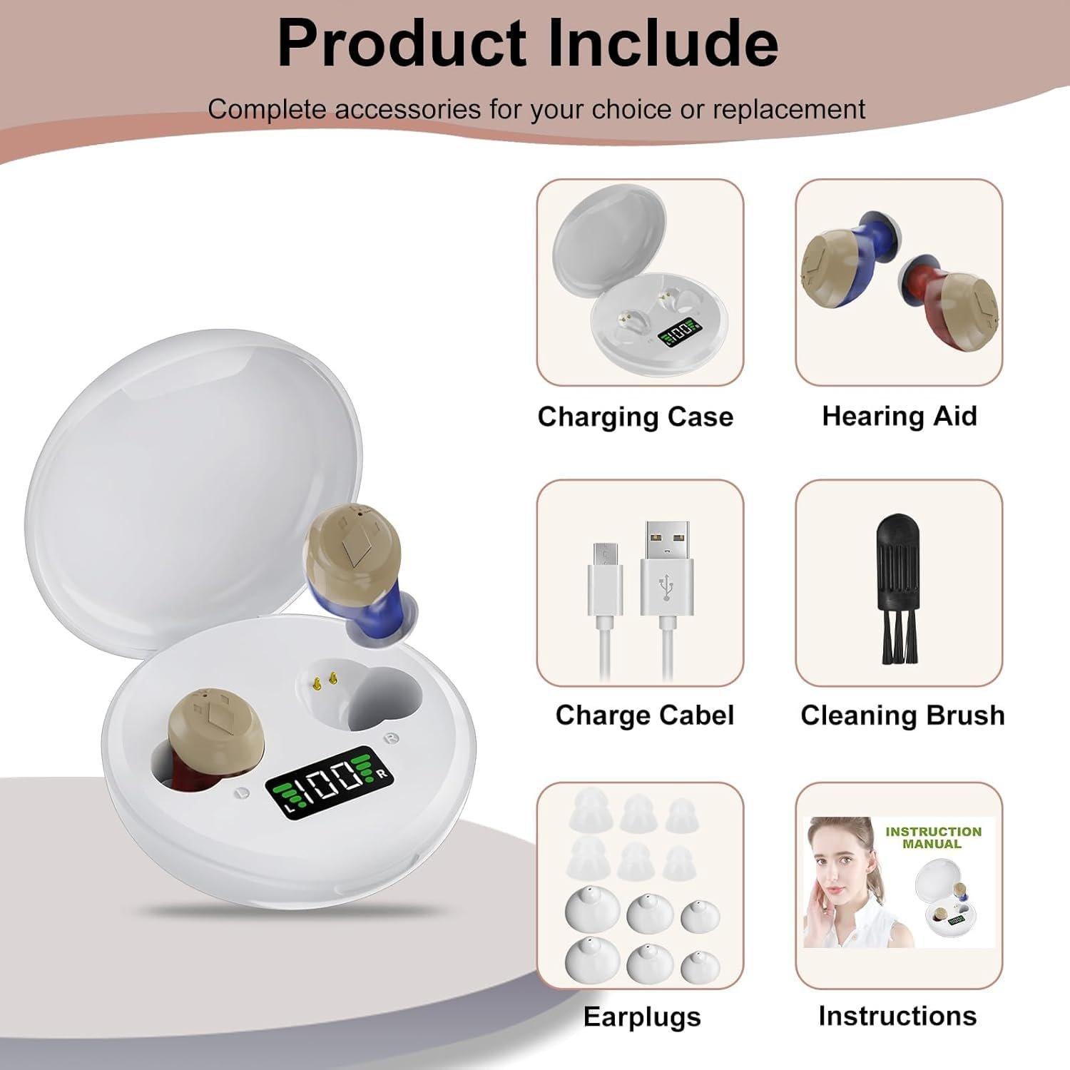Hearing Aids Battery Display Mini Noise Cancelling Hearing Aid for the Elderly image number 3