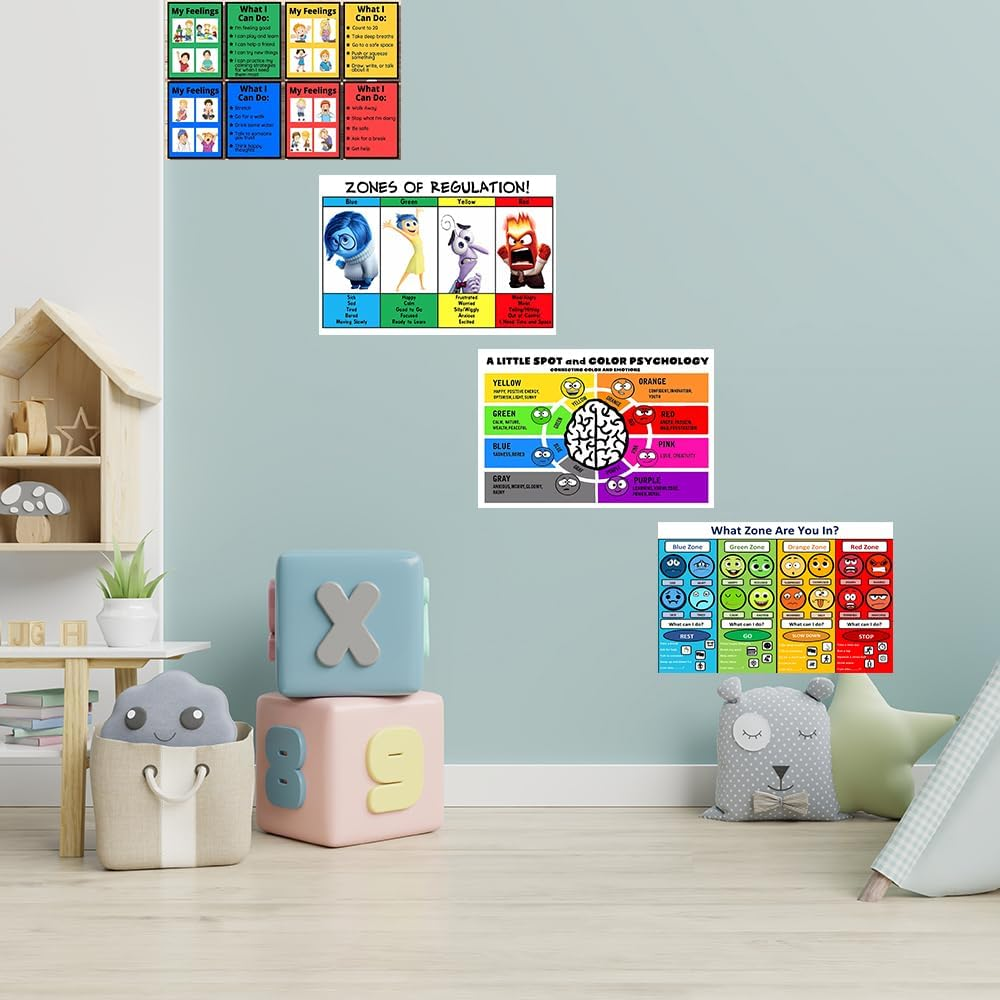 CULION Zones of Regulation Poster, Feelings Posters, Feelings Chart for Kids, Emotions Poster, Autism Sensory Products, Set of 4 (08&times;12Inch) image number 5