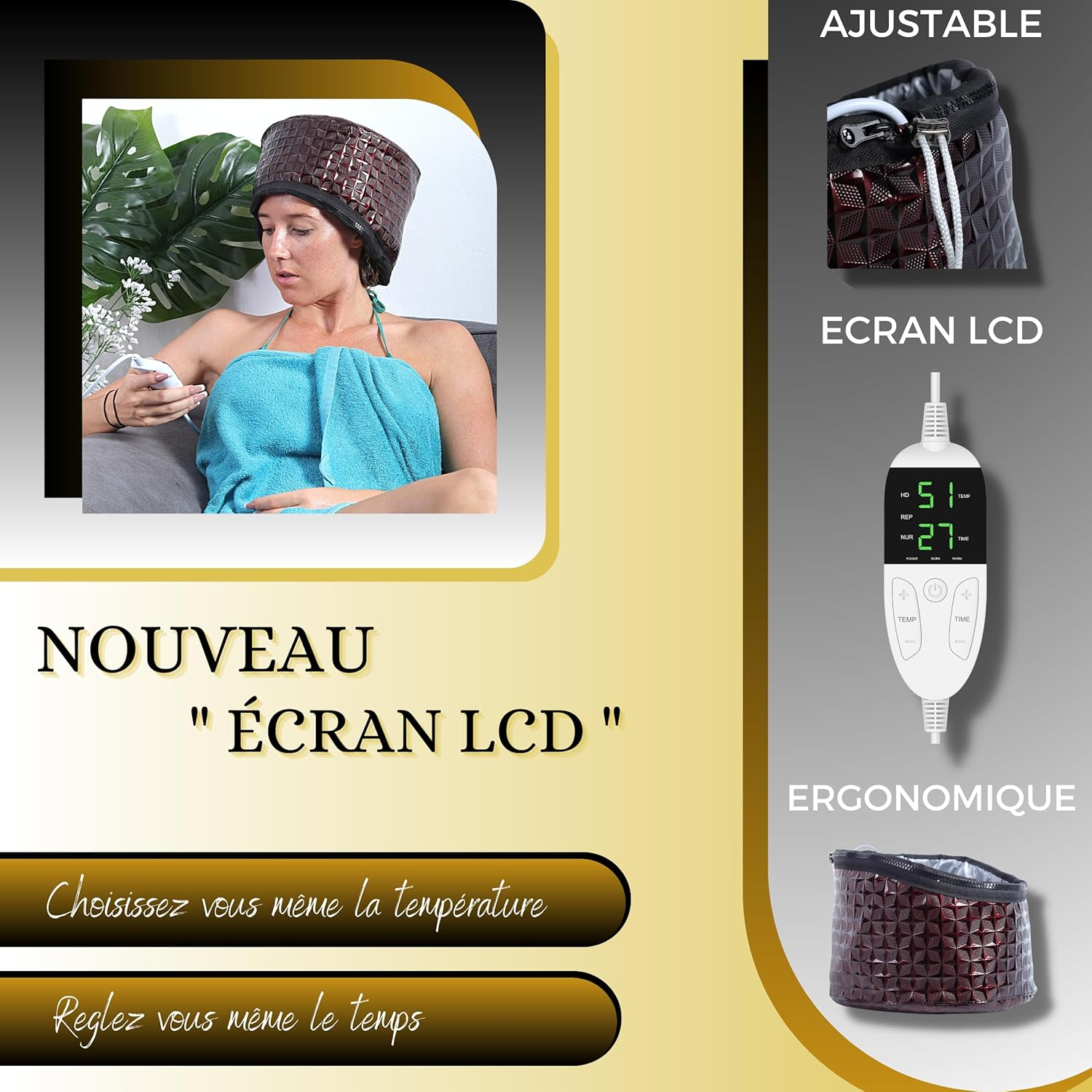 Hair Heating Cap, Deep Care, Heating Helmet for Hair with LCD Display, Temperature and Time Control, Adjustable Steam Cleaner, Heated Helmet for Afro Hair, Steamer image number 2