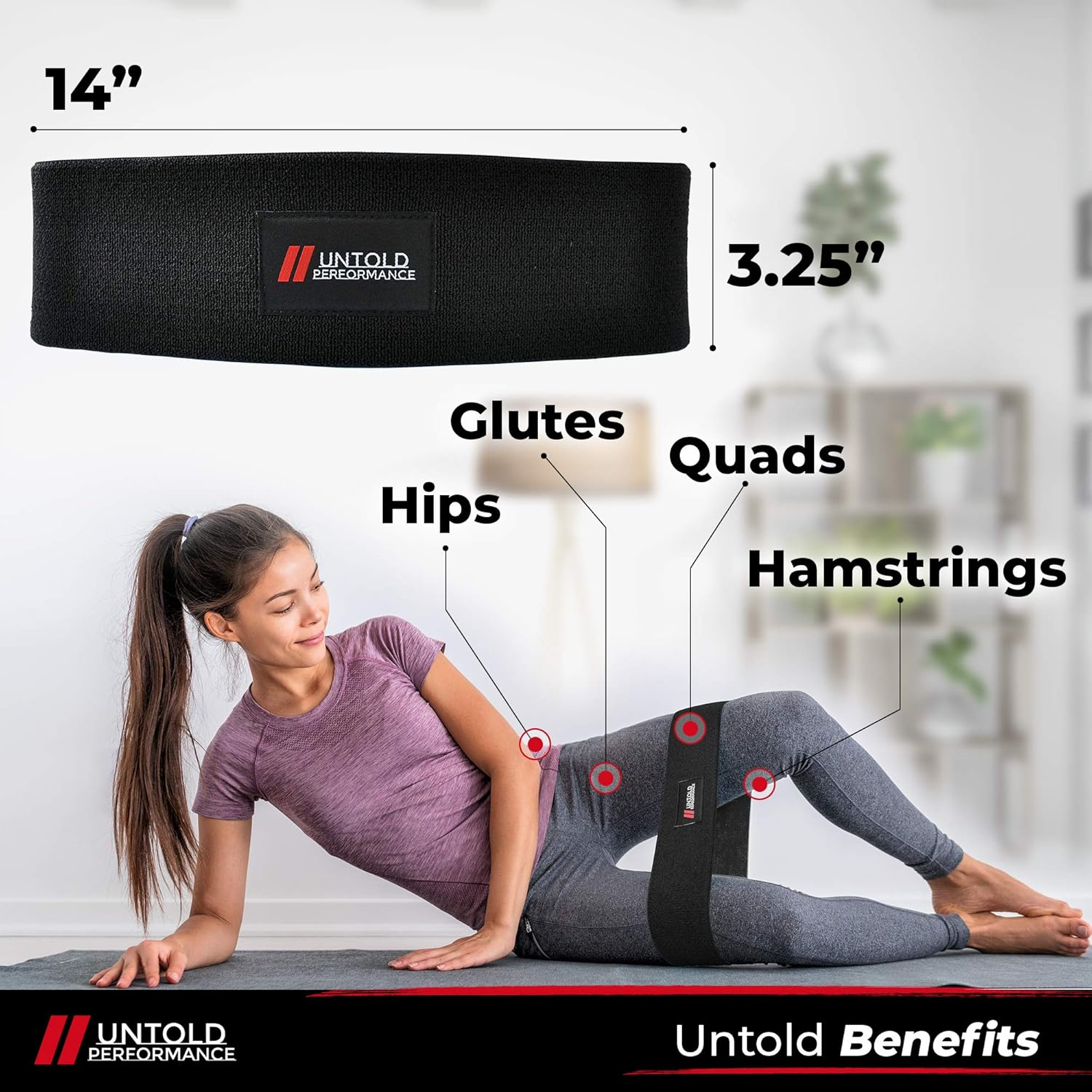 High Resistance Hip Band | Build and Activate Glutes, Quads, Hamstrings, Hips, and Butt | Weightlifting, Bodybuilding, Powerlifting, Cross Fit Training, and Yoga for Men and Women - Black - Heavy image number 2