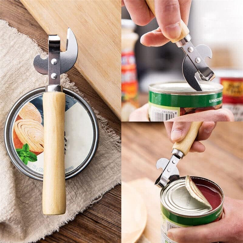 Stainless Steel Kitchen Utensil Multifunctional Lid Remov-E Side Cut Manual Can Opener with Wood Handle image number 2