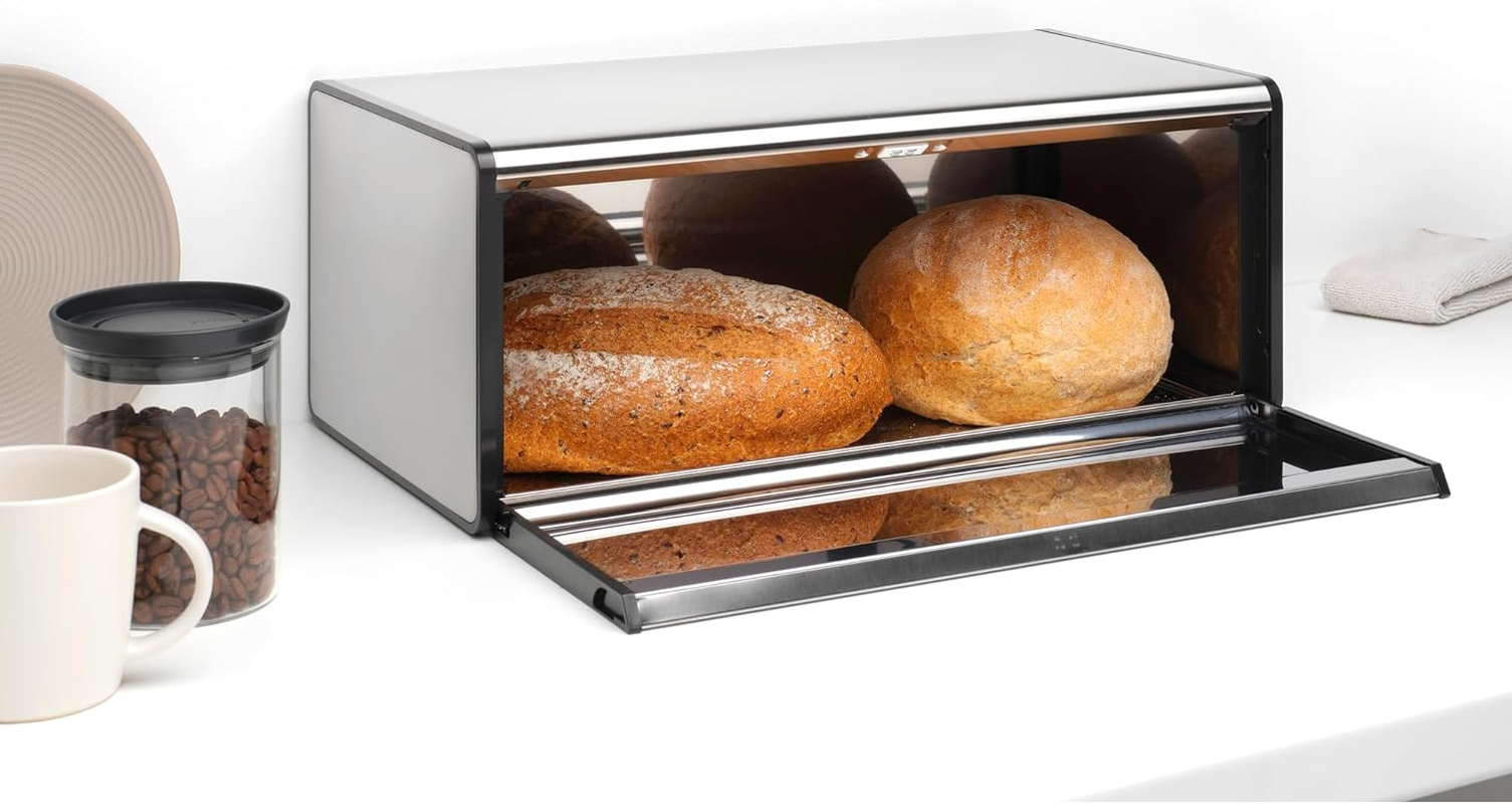 Brabantia Fall Front Bread Bin, Matt Steel FPP, Made in Belgium