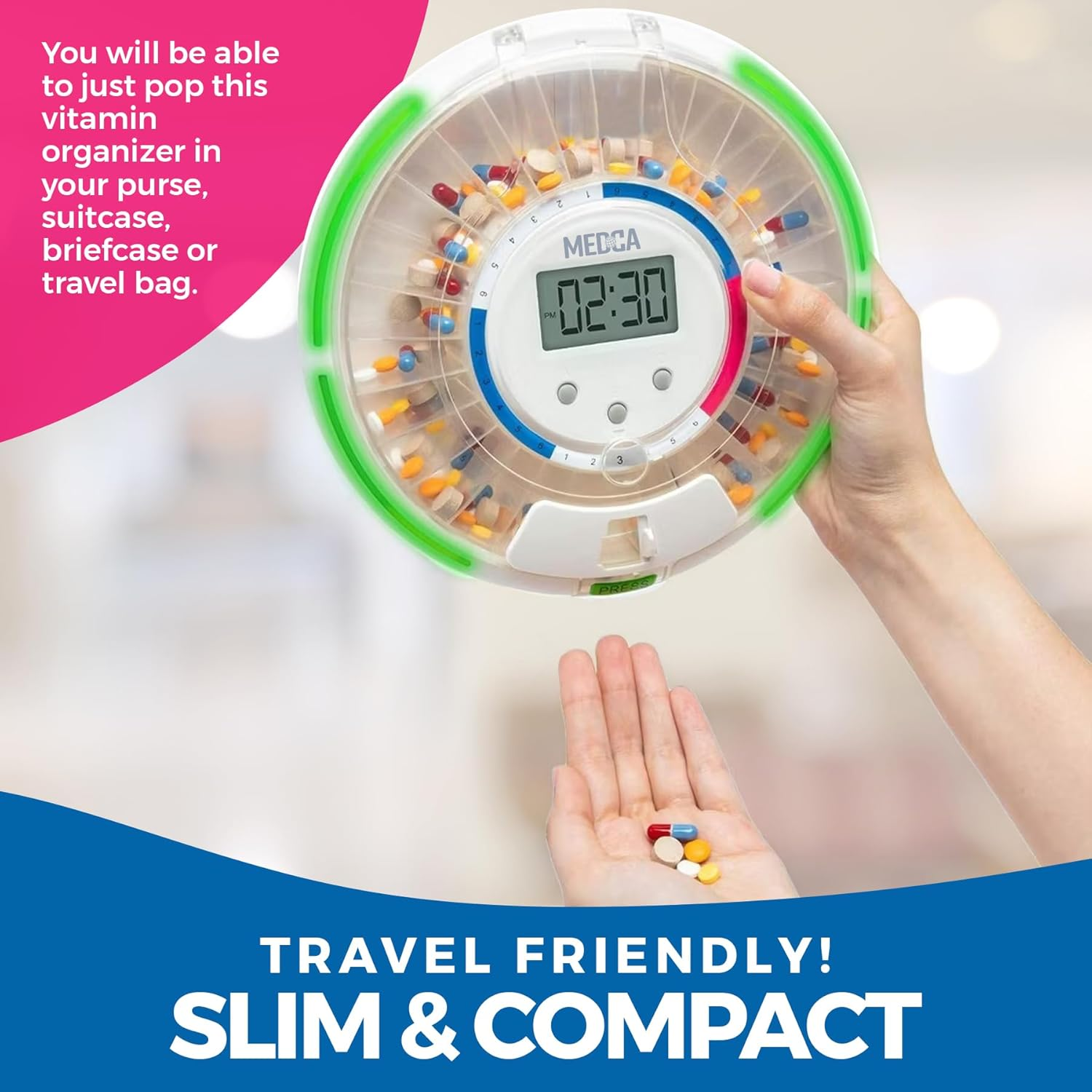 Automatic Pill Dispenser with 28-Day Electronic Medication Organizer - Lockable Key Pill Container with LCD Display, Light and Sound Reminder Alarm for Scheduled Medication for Seniors and Elderly image number 1