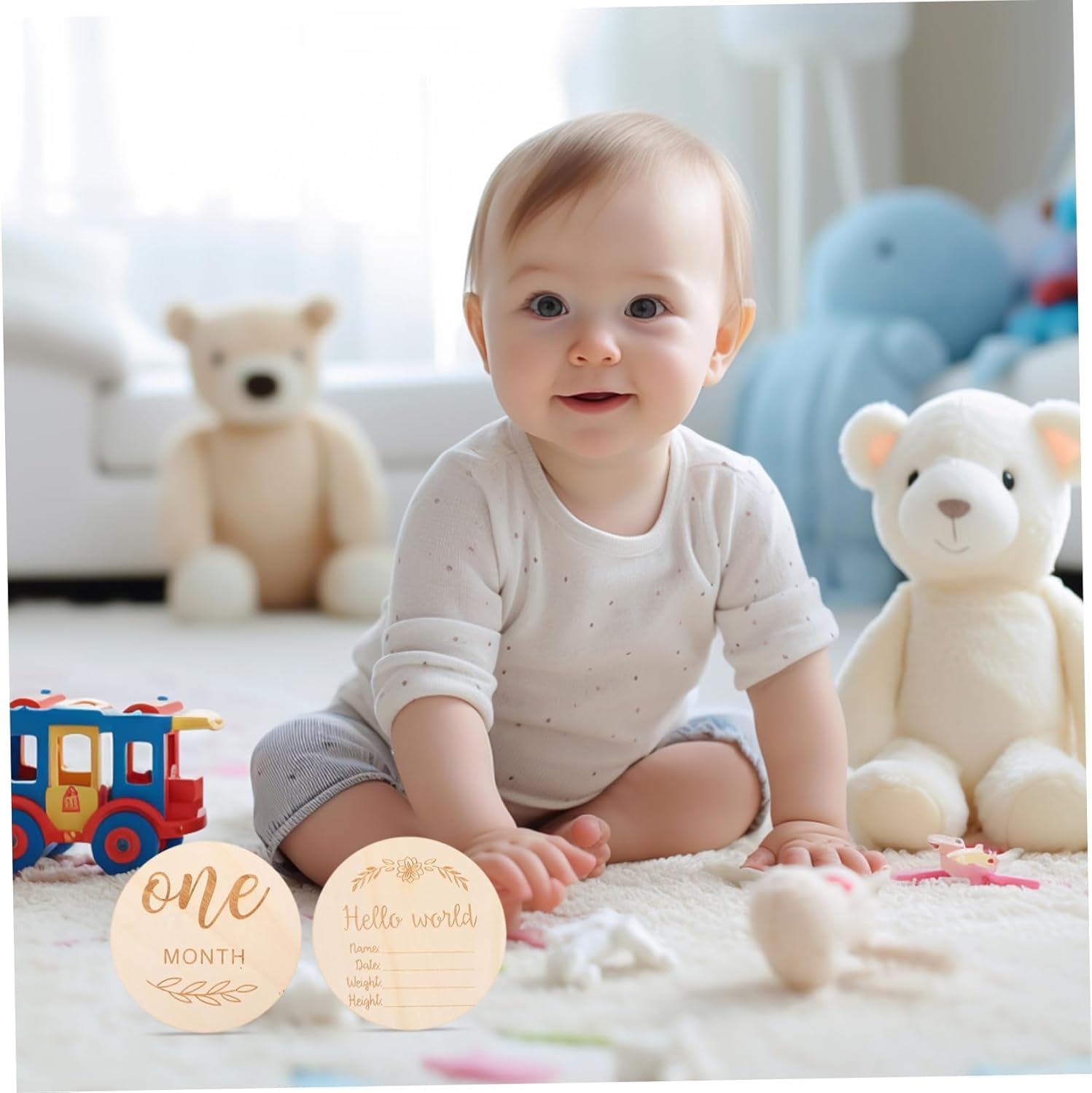 12Pcs Wooden Photo Props Log Milestone Cards Wood Sign Newborn Photography Keepsakes Birth Announcement Sign for Monthly Shower image number 6