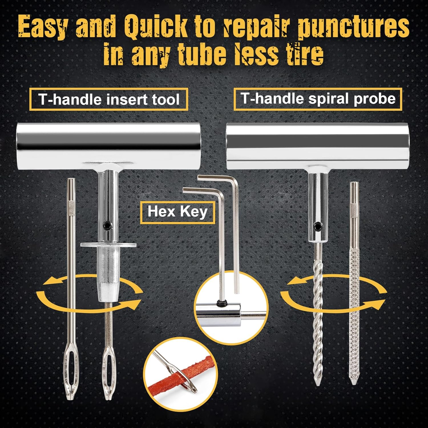 Krimocy 147 Pcs Tyre Repair Kit Heavy Duty Tire Plug Kit for Car, Universal Tire Patch Kit to Fix Punctures and Plug Flats, Tire Repair Plugs for Truck, RV, ATV, Tractor, Trailer image number 4