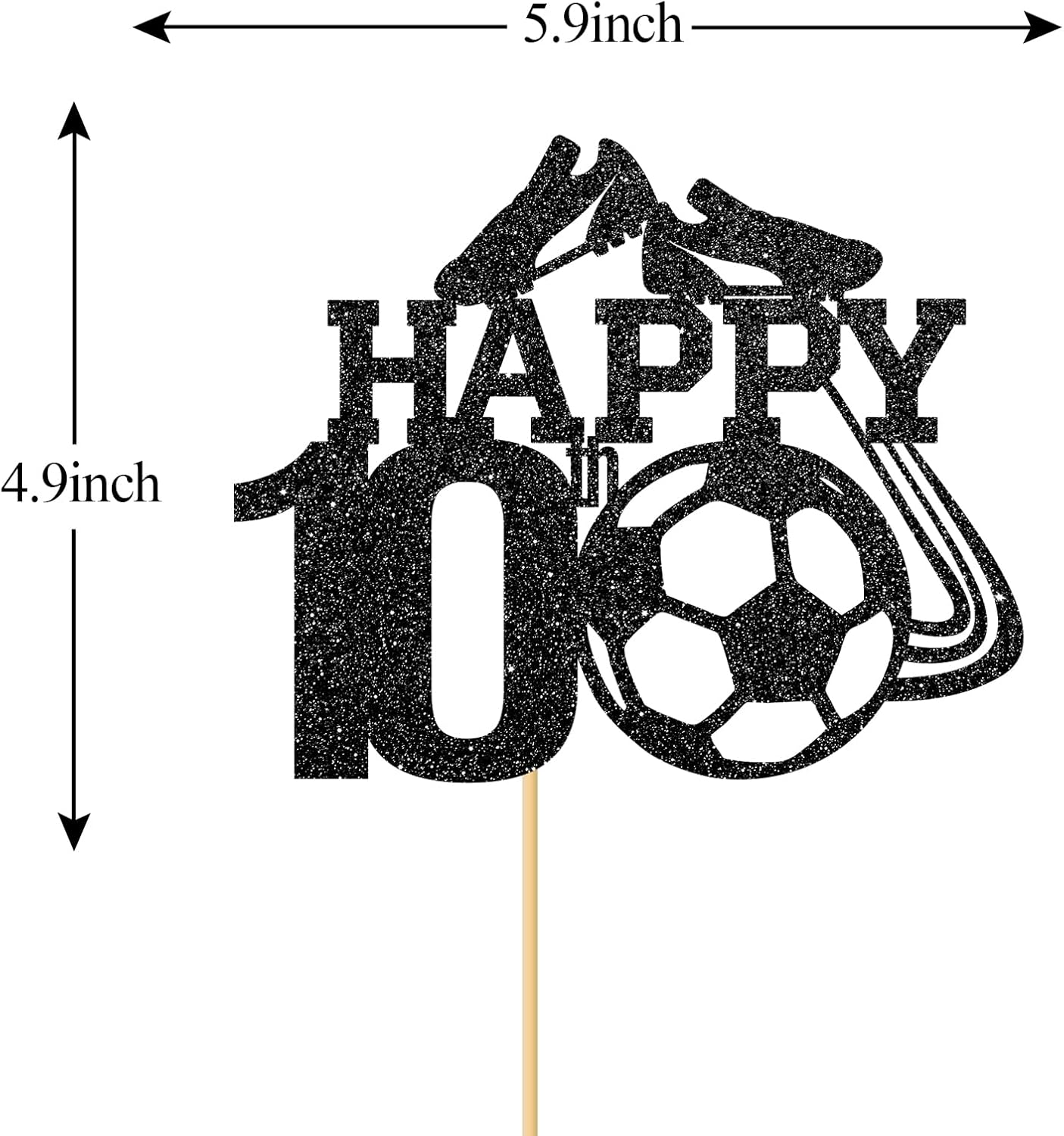 Monmon & Craft Soccer 10Th Birthday Cake Topper/Sport Theme Soccer Ball Cake Docer/Soccer Player Boy 10Th Birthday Party Decorations - Black Glitter