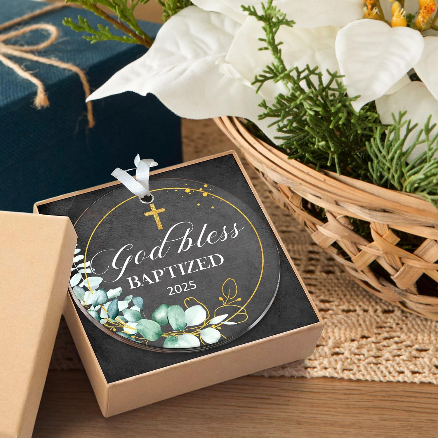 HEXMOZ God Bless Baptized Ornament 2025 - Christian Easter Baptism Gifts for Boys, Girls, Adults - Cross Christening Gift for Baby Boy Girl Godson Goddaughter - Acrylic Christmas Keepsake Decoration - Retired 4 2025 image number 4