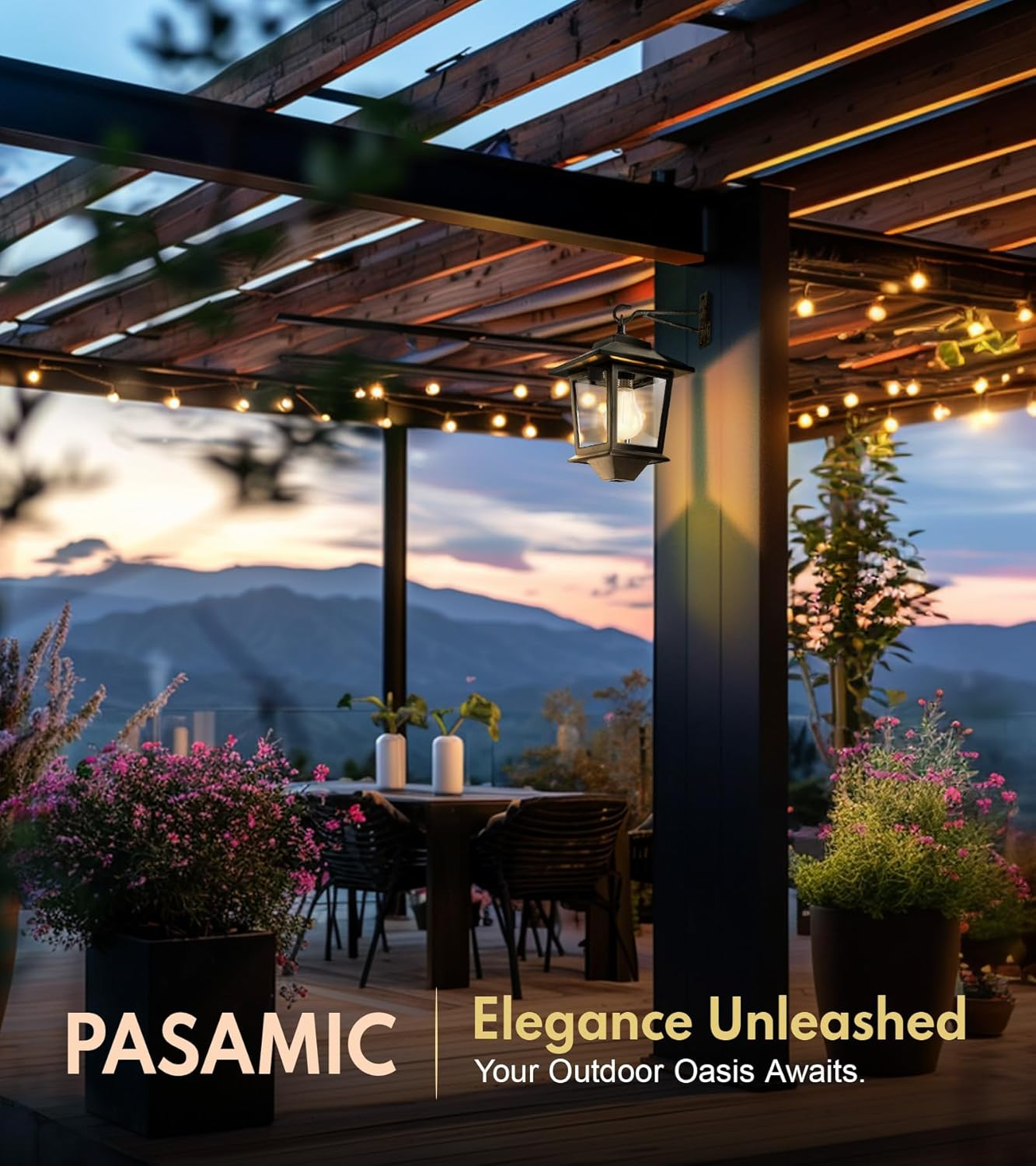 PASAMIC 2 Pack Solar Wall Lanterns with Replaceable Bulb,Outdoor Hanging Lights 4 Panels,Dusk to Dawn Led Outdoor Sconce,Anti-Rust Waterproof Hooks,3000K Warm White, Black image number 2