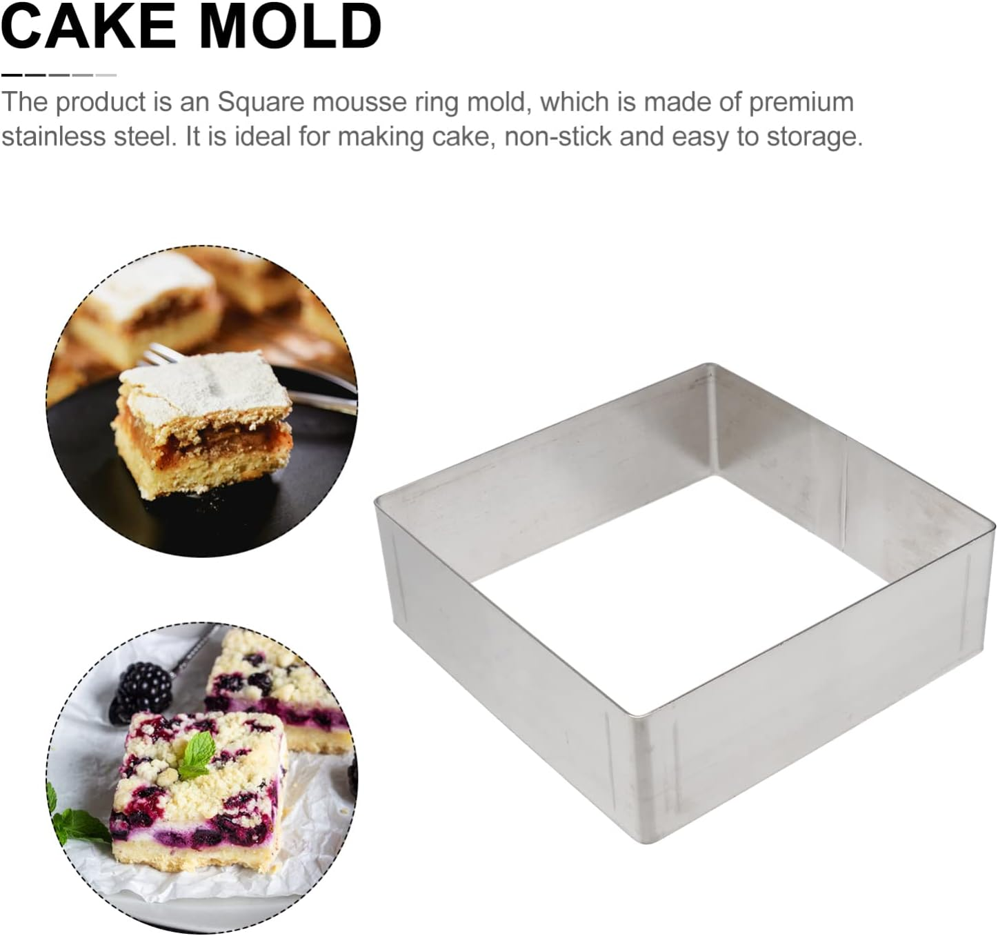 Kichvoe Ring Molds for Cooking Baking Square Cake Mold Adjustable Cake Mousse Mould Stainless Steel Cake Slicer Kitchen Square Mousse Ring Cake Rings for Baking Mousse Pan Cutter Muffin