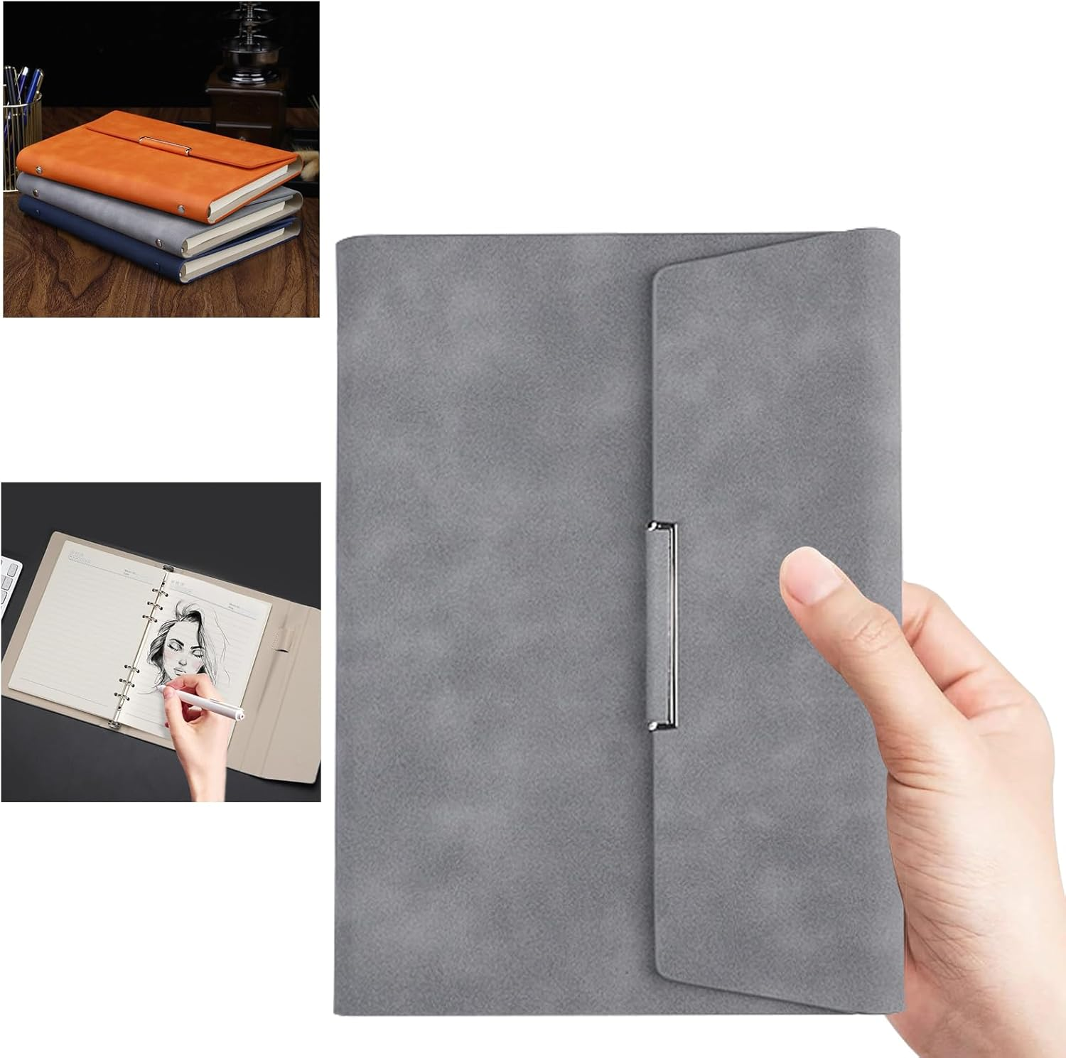A5 Journal Refillable Lined 200 Pages Paper Handmade PU Journal/Writing Notebook Diary/Bound Daily Notepad for Men & Women Medium, Writing Pad (Gray) image number 3