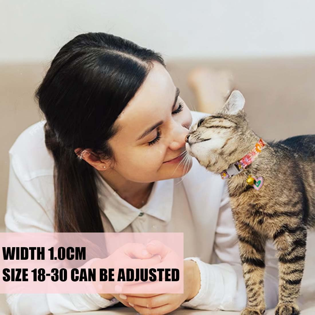 Personalised Cat Collar Soft Cotton Cat Collar with Removable, Pack of 3 Kitten Collars with Quick Release and Bell, Cat Collar with Safety Clasp and Bell image number 2