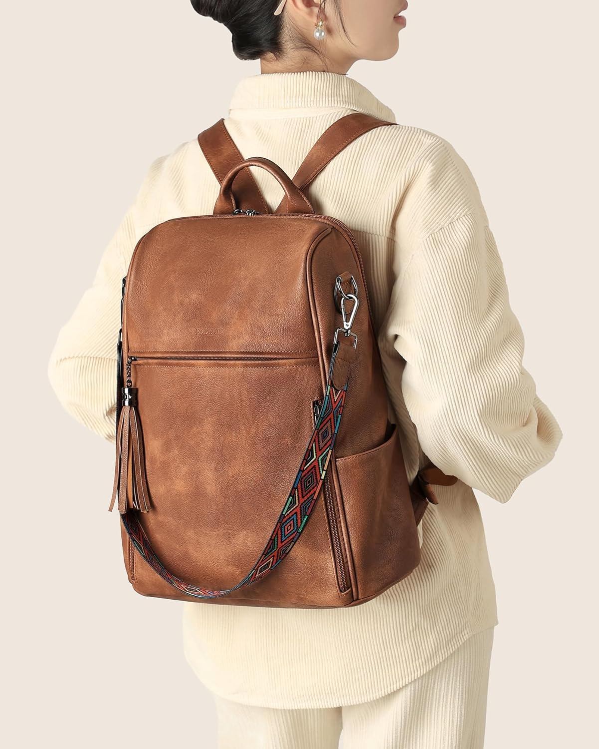 FADEON Womens Backpack Purse Large Designer PU Leather Laptop Backpacks, Ladies Computer Shoulder Bags image number 3