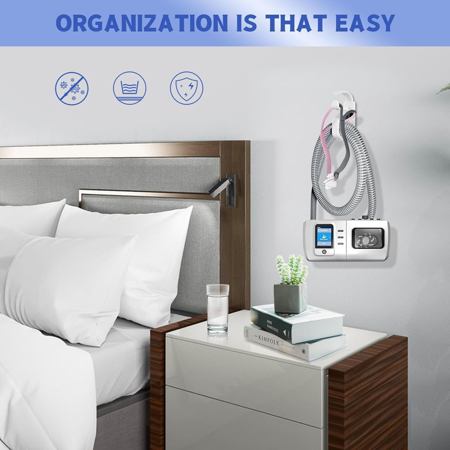 4 Piece Accessories for CPAP Hose,Hose Hanger and Cleaning Brush for CPAP Mask,Tubing Holder Organize Cleaning Set,7 Feet Flexible + 7 Inches Handy Steel Wire Brush image number 1