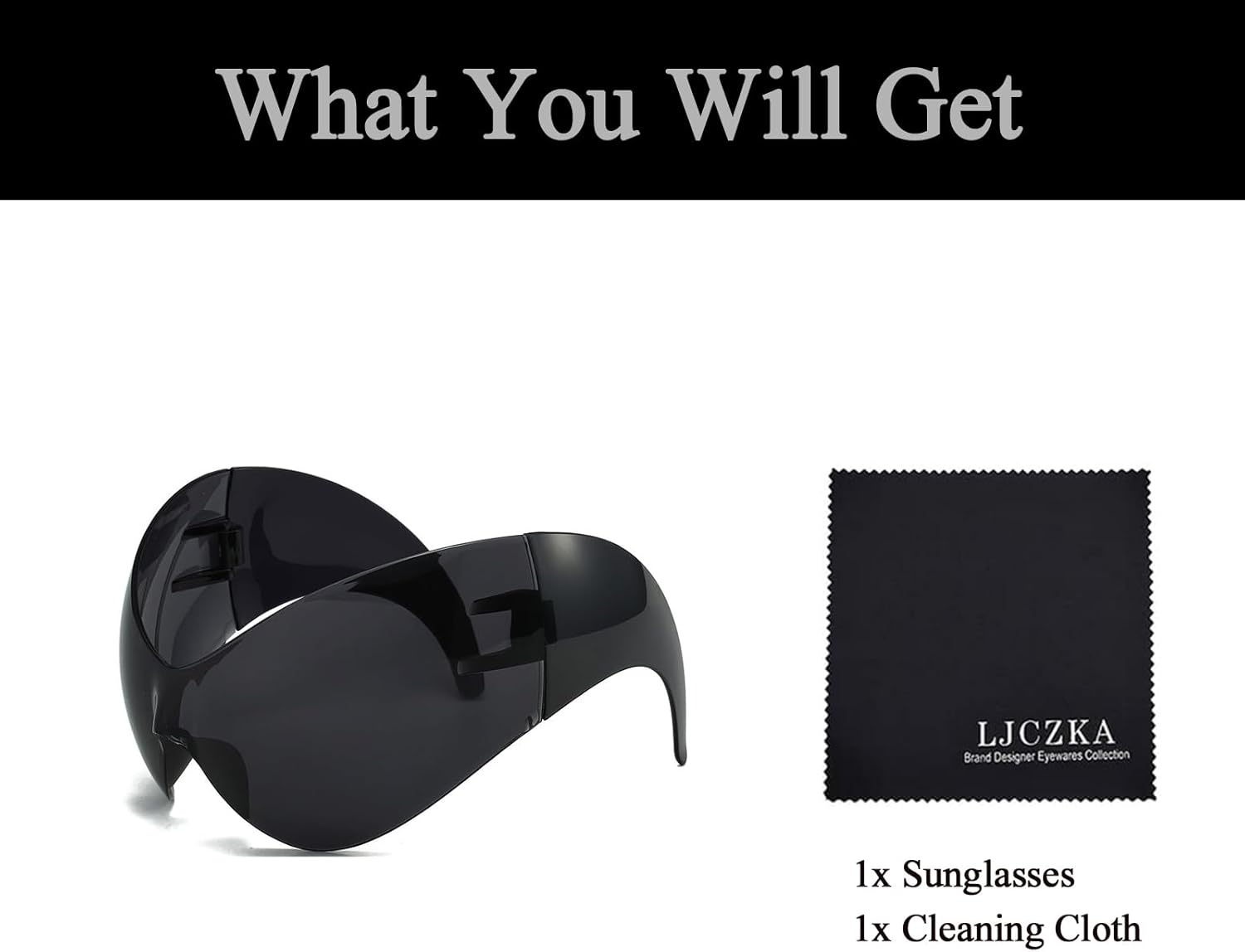 LJCZKA Rimless Oversized Wrap around Sunglasses for Women Men, Futuristic Sunglasses Y2K Fashion Eye Glasses Trendy Shades UV400 image number 6