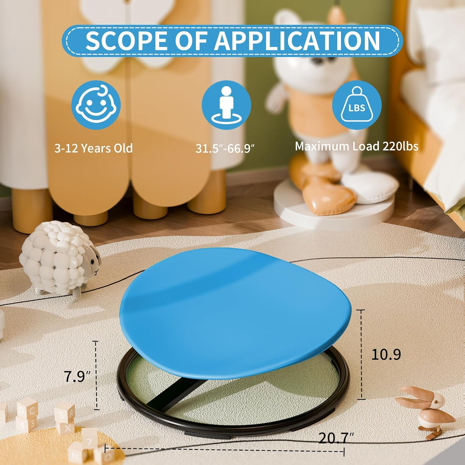 Spinning Chair for Autistic Kids, Autism Sensory Spinning Chair, Kids Sensory Swivel Chair, Toddler Spinning Seat Training Body Coordination and Balance, Upgraded Azure Rounded Shape