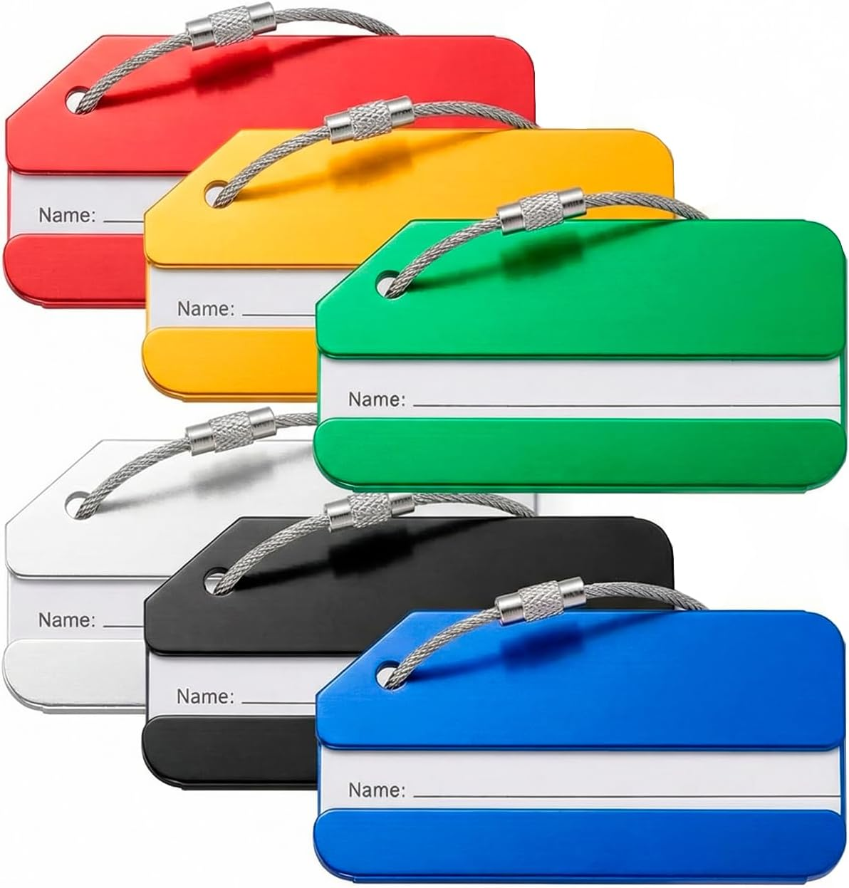 Luzcauwy 6-Pack Aluminum Alloy Luggage Tags, Durable Travel Bag Tags with Privacy ID Card & Stainless Steel Loop, Colorful Suitcase Identification Labels for Checked Baggage & Carry-Ons image number 1