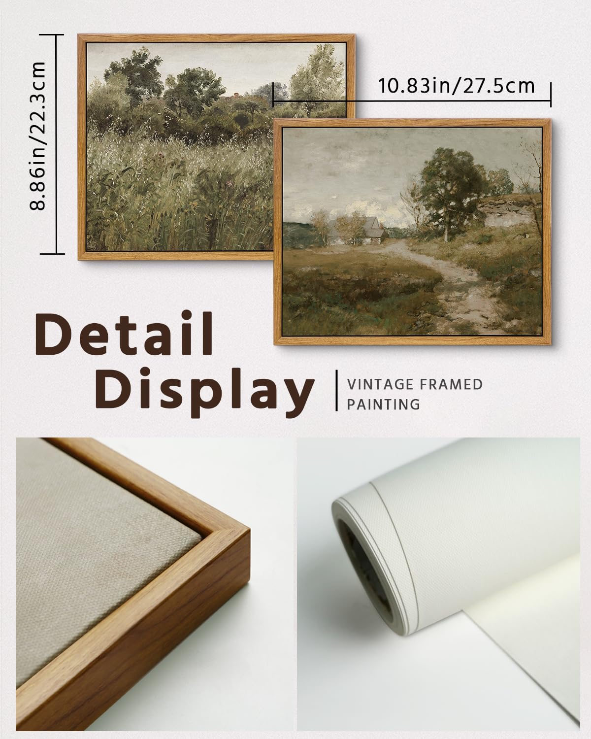 VIYYIEA Two Vintage Framed Wall Art, Country Road and Grassland Painting Decor Aesthetic, Small Canvas Print Artwork, Farmhouse Landscape Wall Pictures for Bedroom Barthroom, 9X11 Inch,Set of 2 image number 2