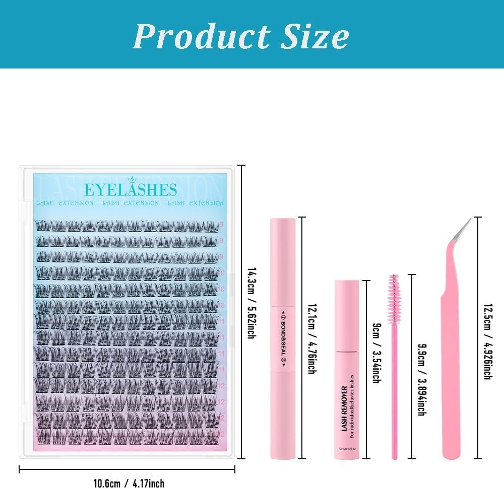 Eyelash Clusters DIY Lash Extension Kit 9-12MIX Eyelash Clusters Eyelash Extension Kit with Bond and Seal,Remover,Applicators for Beginner at Home