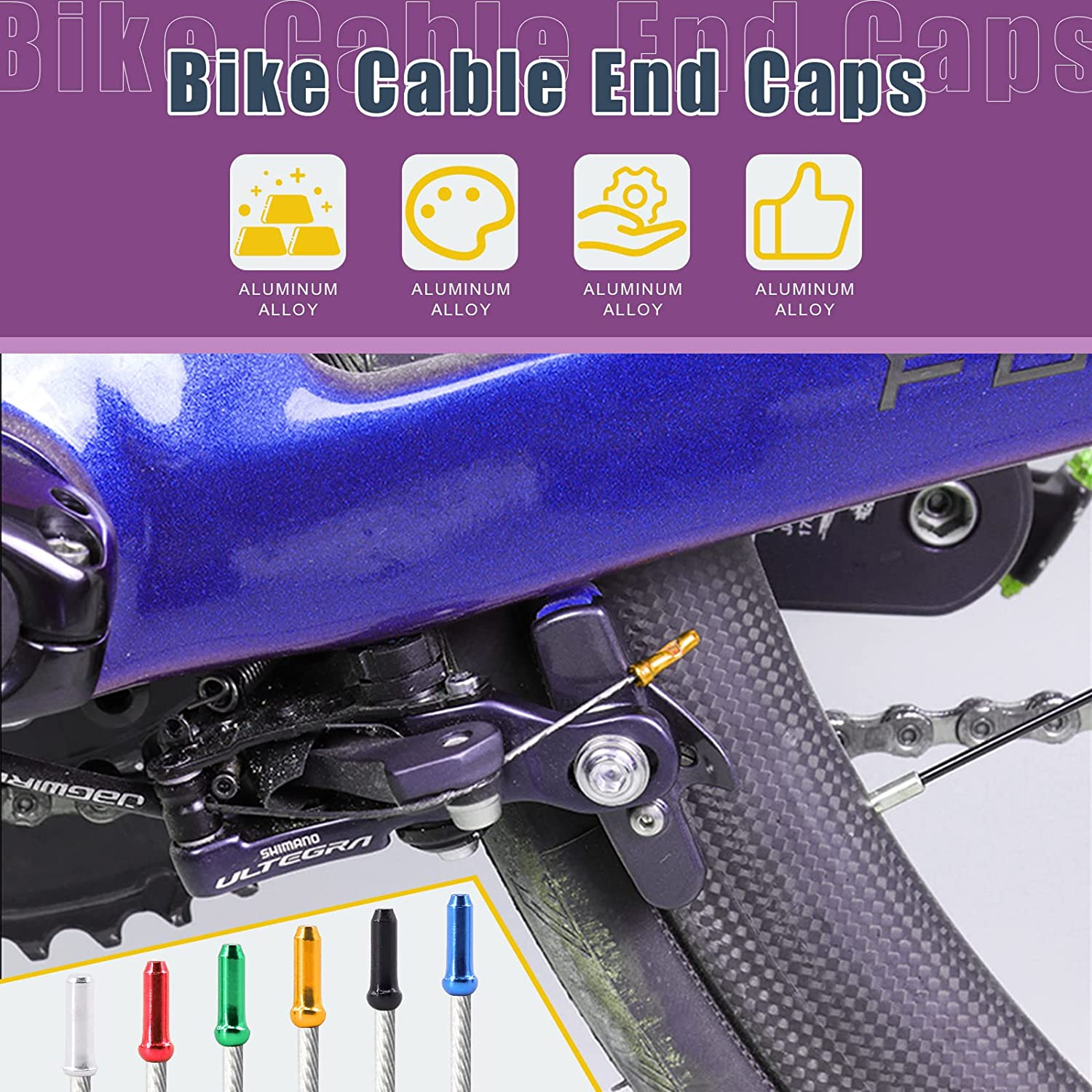 Swpeet 64Pcs 3 Styles Bike Cable End Caps Assortment Kit, Multi Color Anodized Aluminum Alloy Cycling Valve Cap Adapter Cap Bicycle Bike Tire Caps for Bicycle Bike Tire Caps image number 2