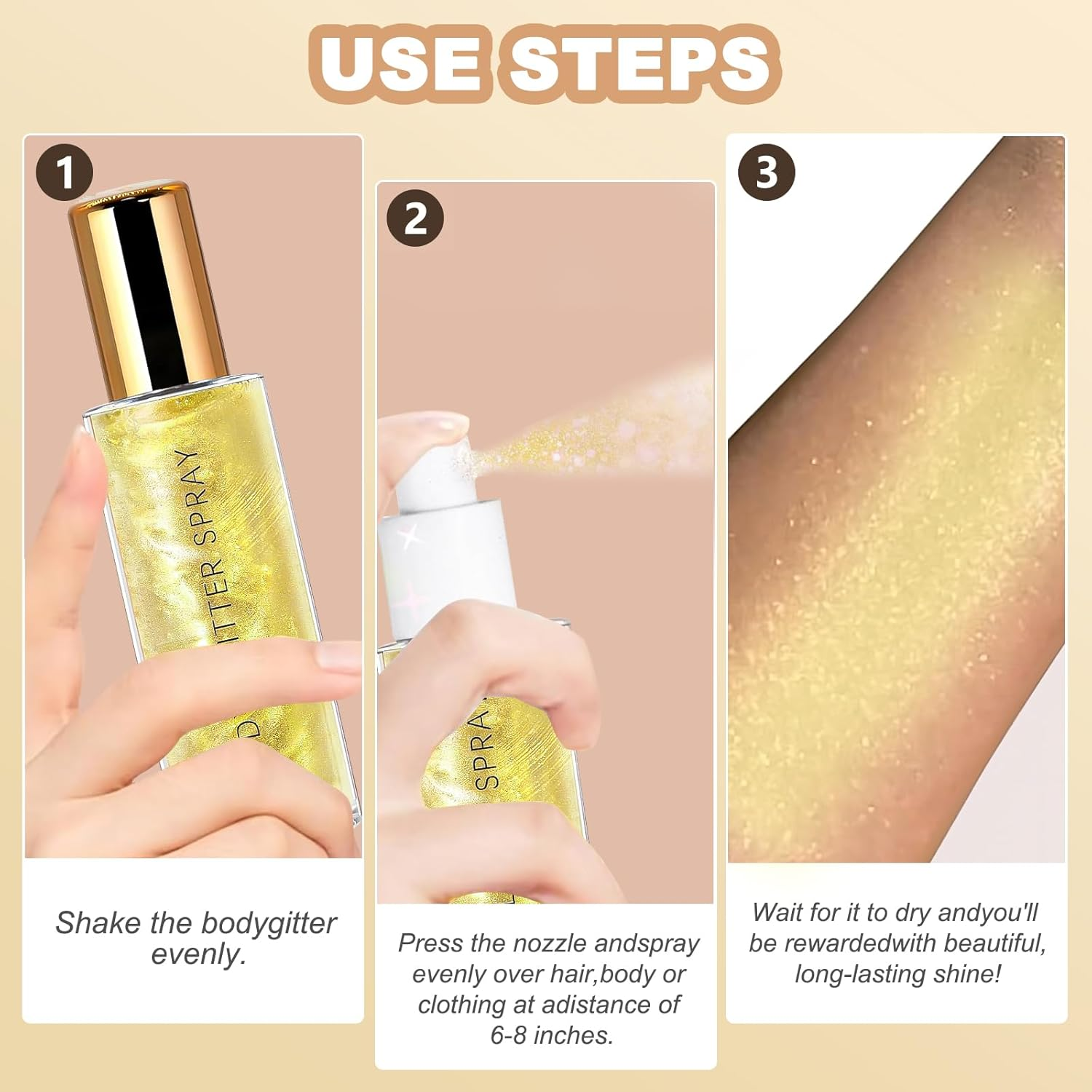 Body Glitter Spray,Quick Dry Face Glitter Gel,Body Shimmer Painted Stage Makeup Highlight for Face Neck and Shoulder Body Glitter image number 4